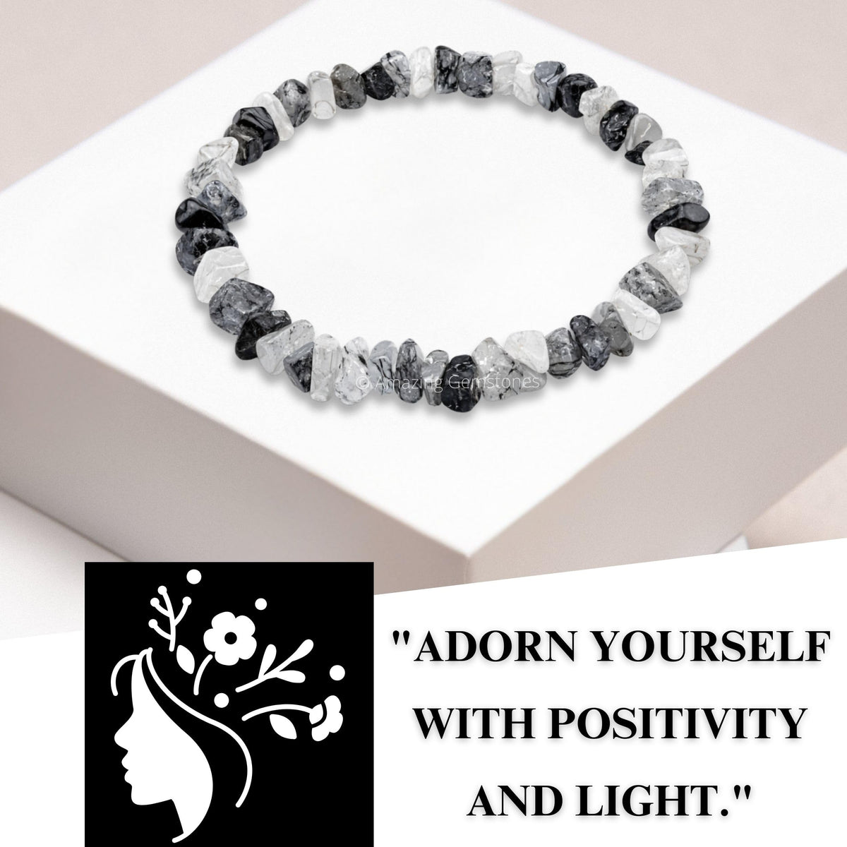 Amazing Gemstone Chips Bracelet (Black Rutilated Quartz)