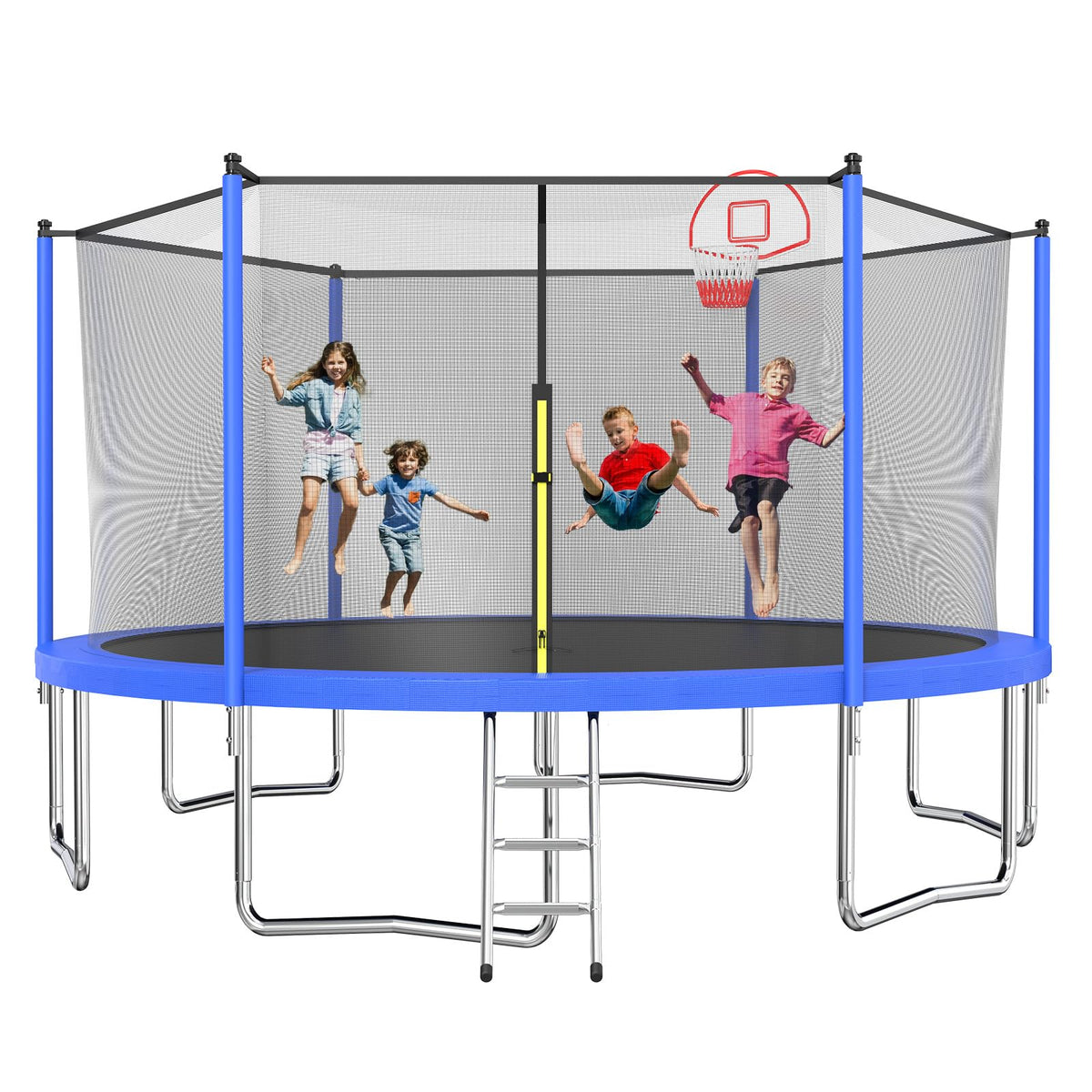 Tatub 14FT Trampoline for Kids and Adults, Outdoor Recreational Trampolines with Basketball Hoop & Enclosure Net, Blue