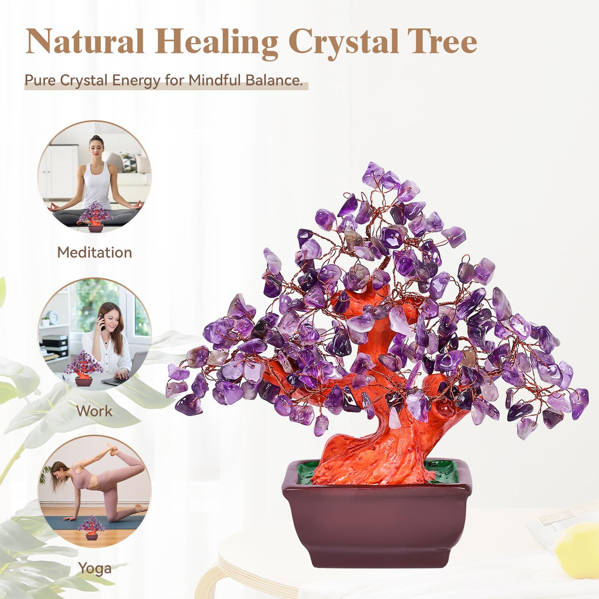 AzureLeap Feng Shui Quartz Crystal Money Tree Bonsai Style Decoration for Luck and Wealth (Purple)