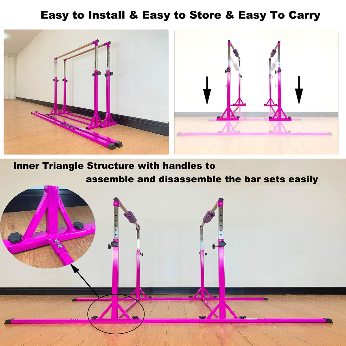MARFULA Gymnastics Double Horizontal Bars 3Play Parallel Bars Uneven Bars Gymnastics Training Kip Bar with 304 Stainless Steel Regulating Arms & Fiberglass Rail for Indoor Outdoor Home Club Use