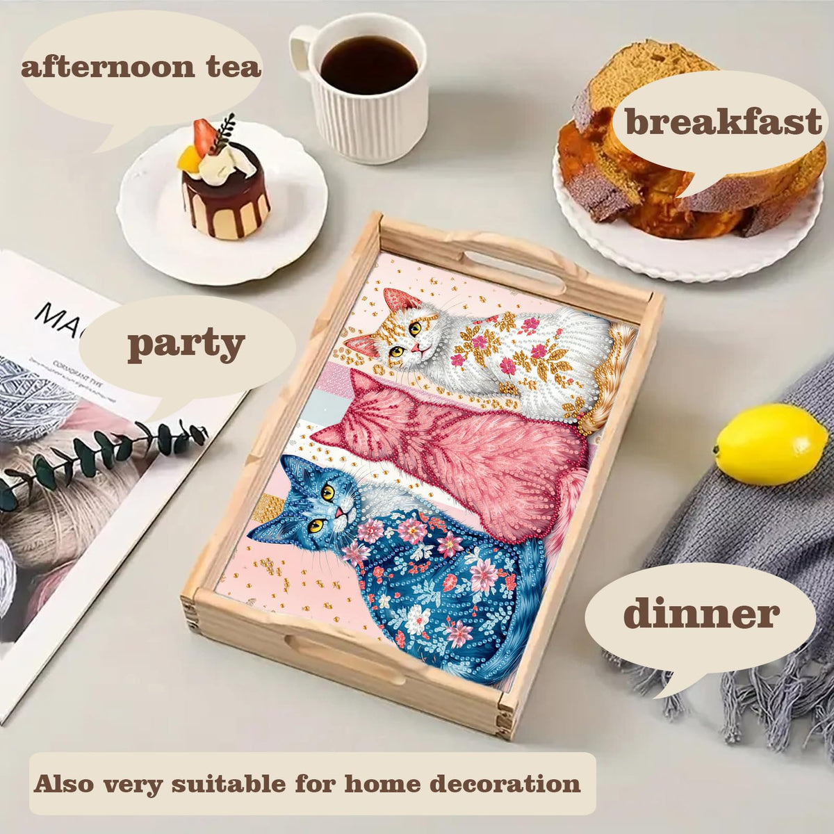 SHLUHA Diamond Art Kits for Adults Wooden Serving Trays with Handle Food Tray for Breakfast Home Decor Gift