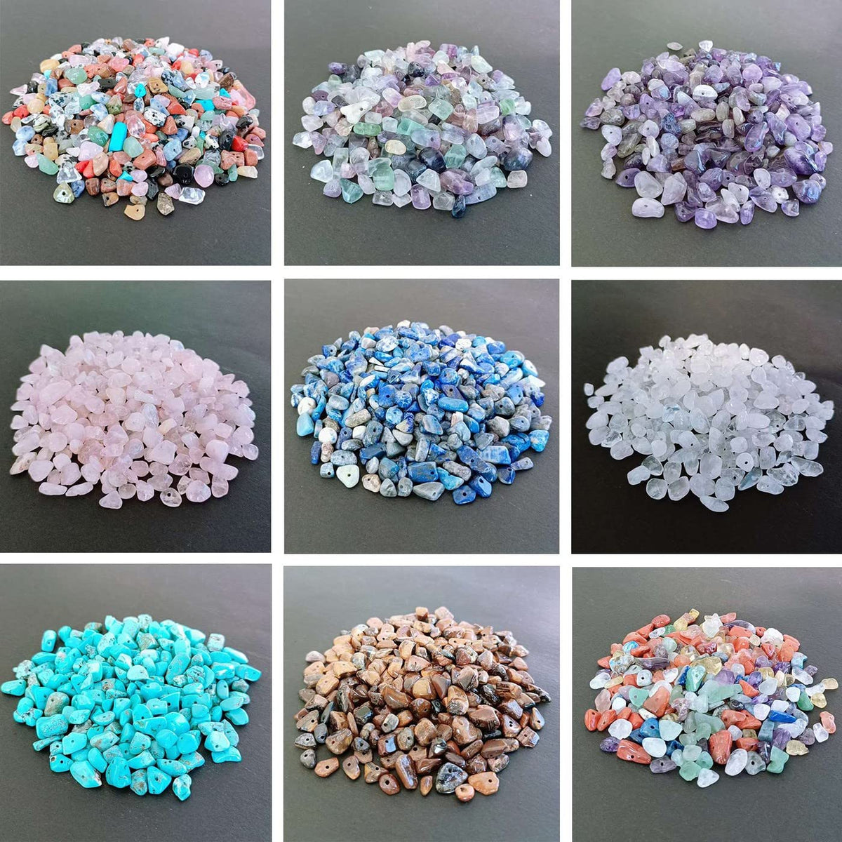 LAIDANLA 7 Chakra 400pcs Natural Chip Stone Beads 5-8mm Healing Crystal Irregular Gemstones Drilled DIY Loose Rocks Bead Crystal for Bracelet Earrings Necklace Jewelry Making Crafting