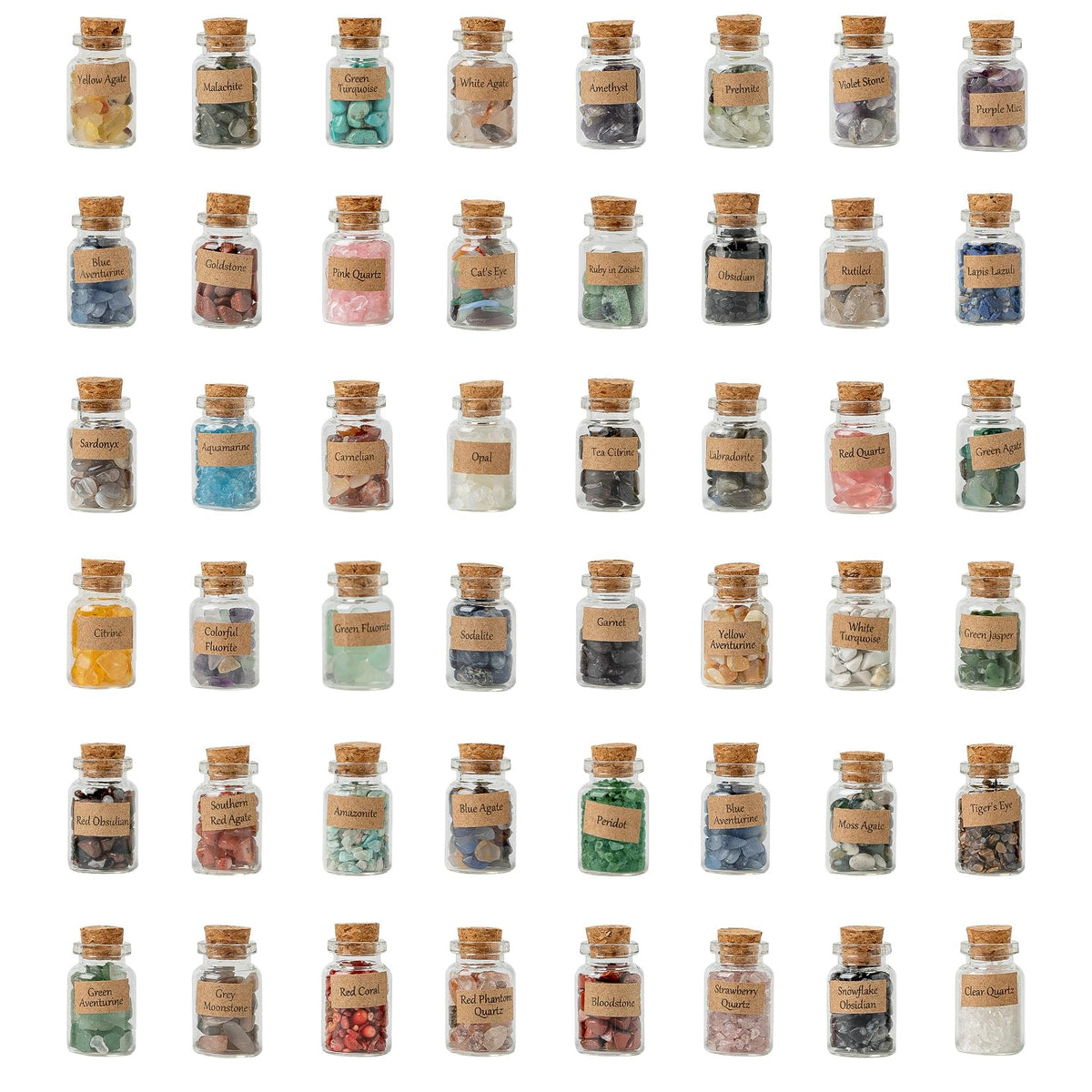 KHOCOEE 48pcs Different Crystals and Healing Stones, Gemstone and Crystals Bottles, Chakra Healing Crystals for Witchcraft, Great Choice for Gift, Collection and Home Decor