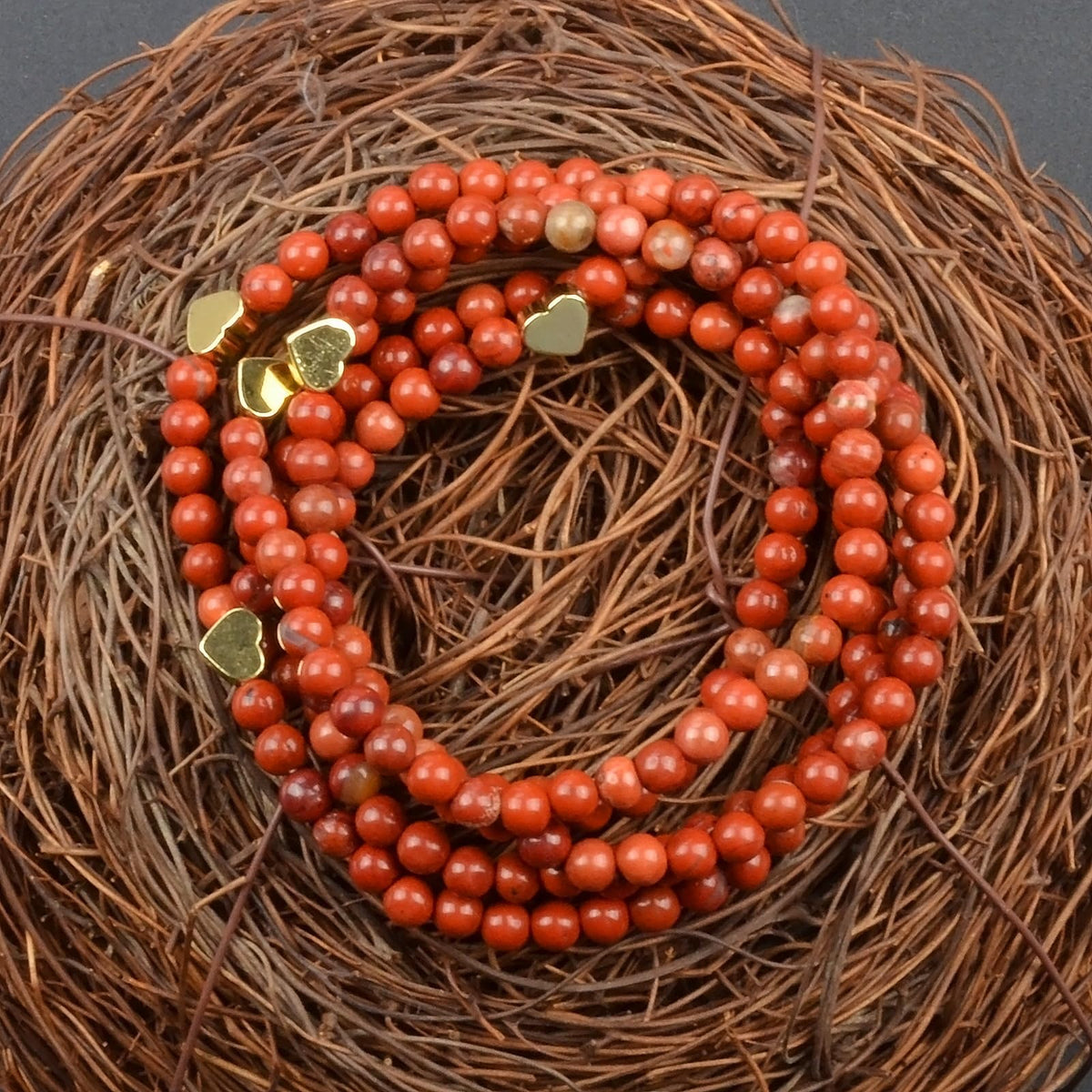 MASSIVE BEADS Red Jasper and Heart - Love You Handmade Handmade Yoga Stretch Elastic Bracelet Natural Stone Crystal Healing Power Energy Gifts for Unisex Adult 4mm
