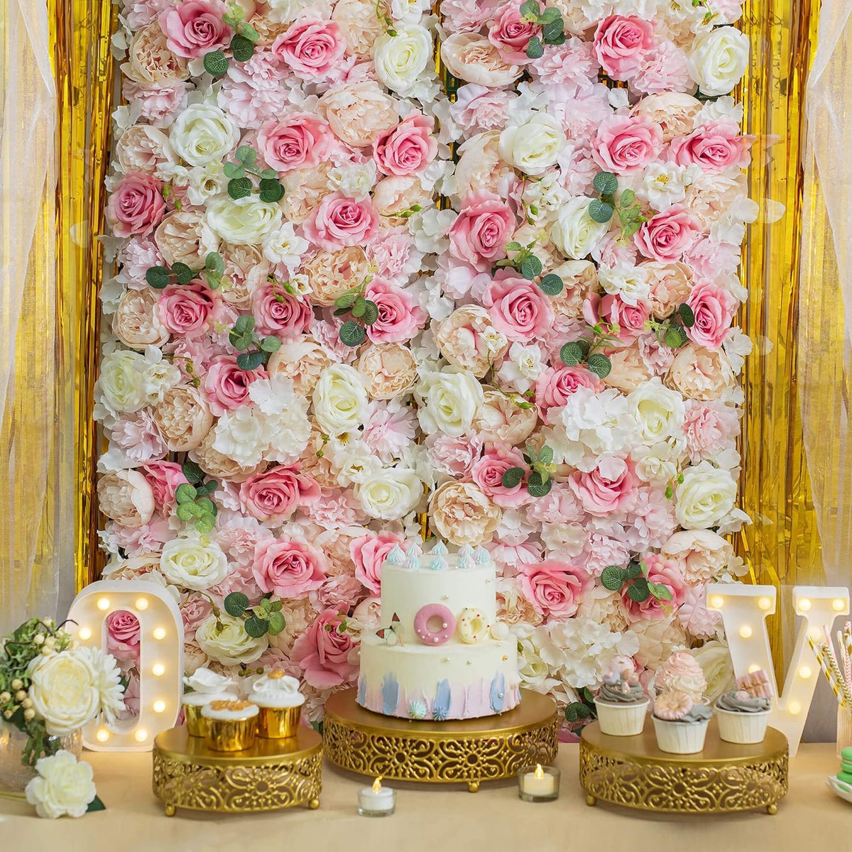 GOUZIBHD Artificial Flower Wall Panels 16 X 24 in, Faux Flower Wall Mat, 3D Silk Floral Backdrop, Rose Floral Panels for Wedding Party Event Photo Backdrop Wall Decor(Size:12PCS)