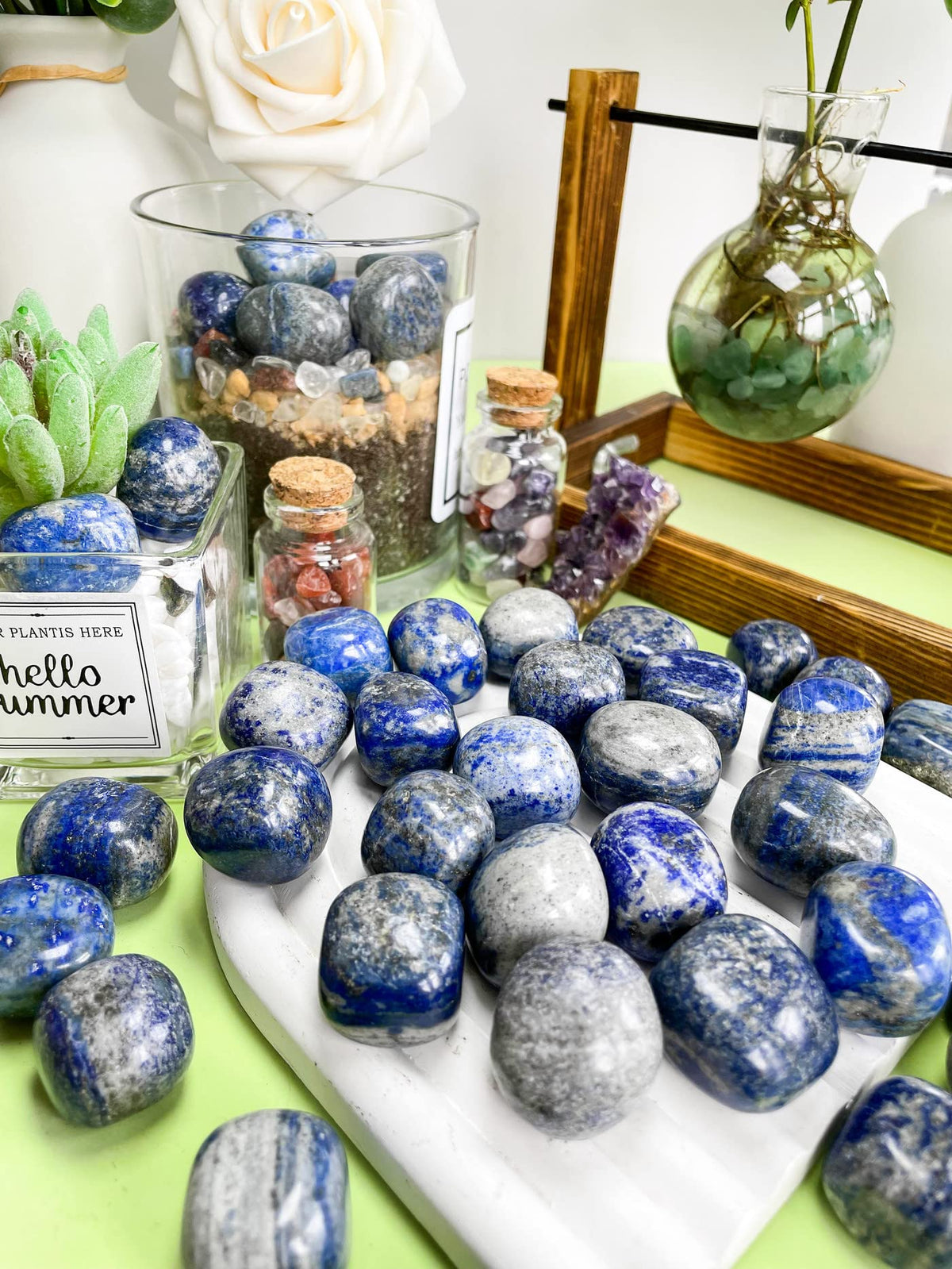 DUQGUHO Lapis Lazuli Healing Crystals Stones Set Natural Crystals Bulk Irregular Tumbled Polished Crystal Stones Bulk Rocks 0.45 lbs