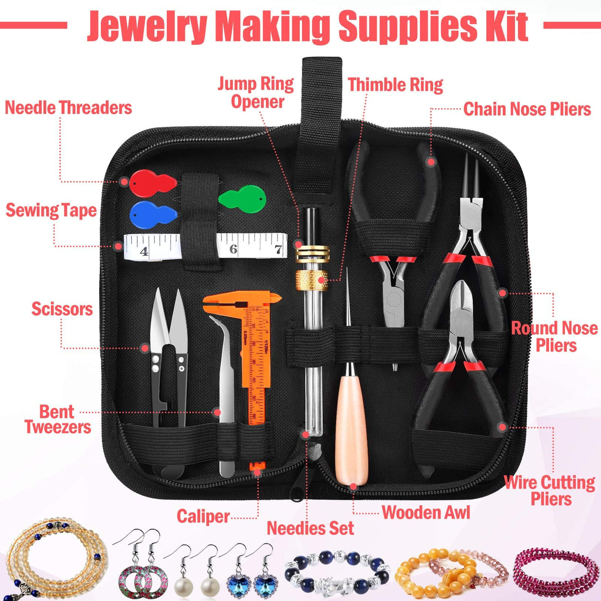 Thrilez Wire Wrapping for Jewelry Making, Repair and Beading Supplies Kit with Craft Ring Wire, Tools, Pliers and Jewelry Findings