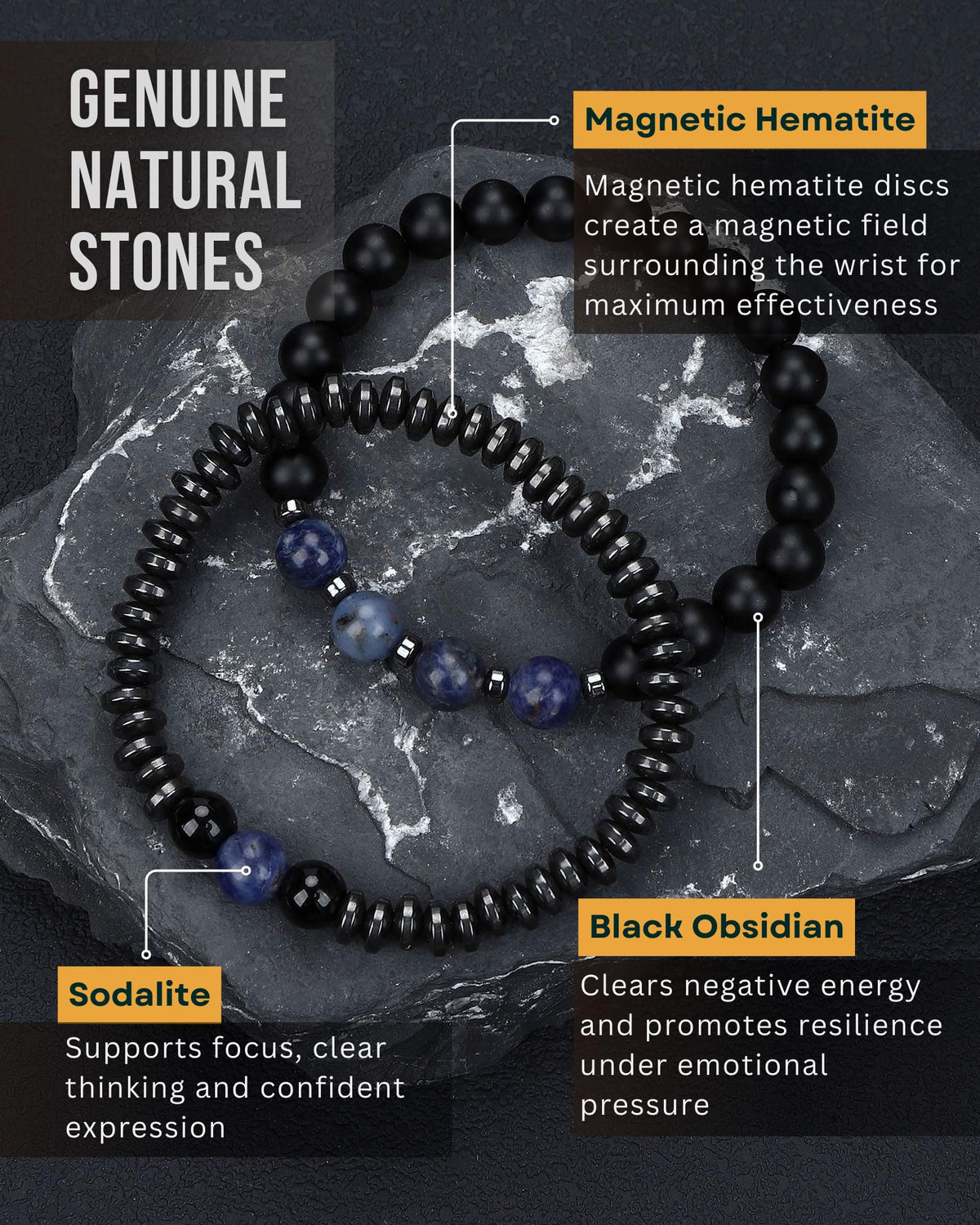WestLuna Magnetic Hematite Bracelet for Women Men, Adjustable Black Obsidian Sodalite Natural Stone Beaded Bracelets, Slimming Crystal Chakra Energy Bracelet Gift (Sodalite, Small)