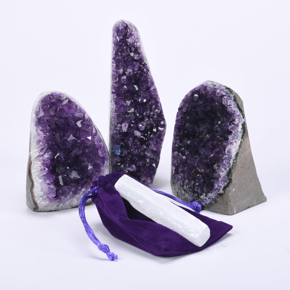 Premium Amethyst Geode Stone Crystal Cluster .5 - .75 Pound Geode - Each Piece is Unique & Natural - Raw Healing Crystal Rock from Uruguay - Deep Purple Decoration - FREE 3" Selenite Wand