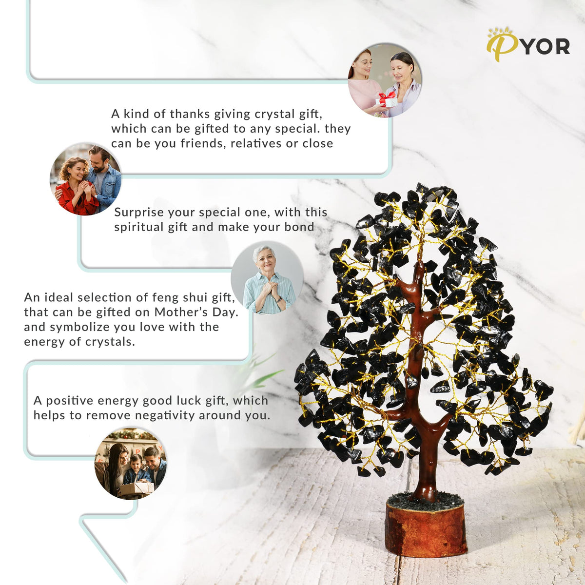 PYOR Black Tourmaline Stone, Crystal Tree, Black Tourmaline Crystals, Gem Trees, Positive Stones and Crystals, Office Desk Decor, Crystal Gifts