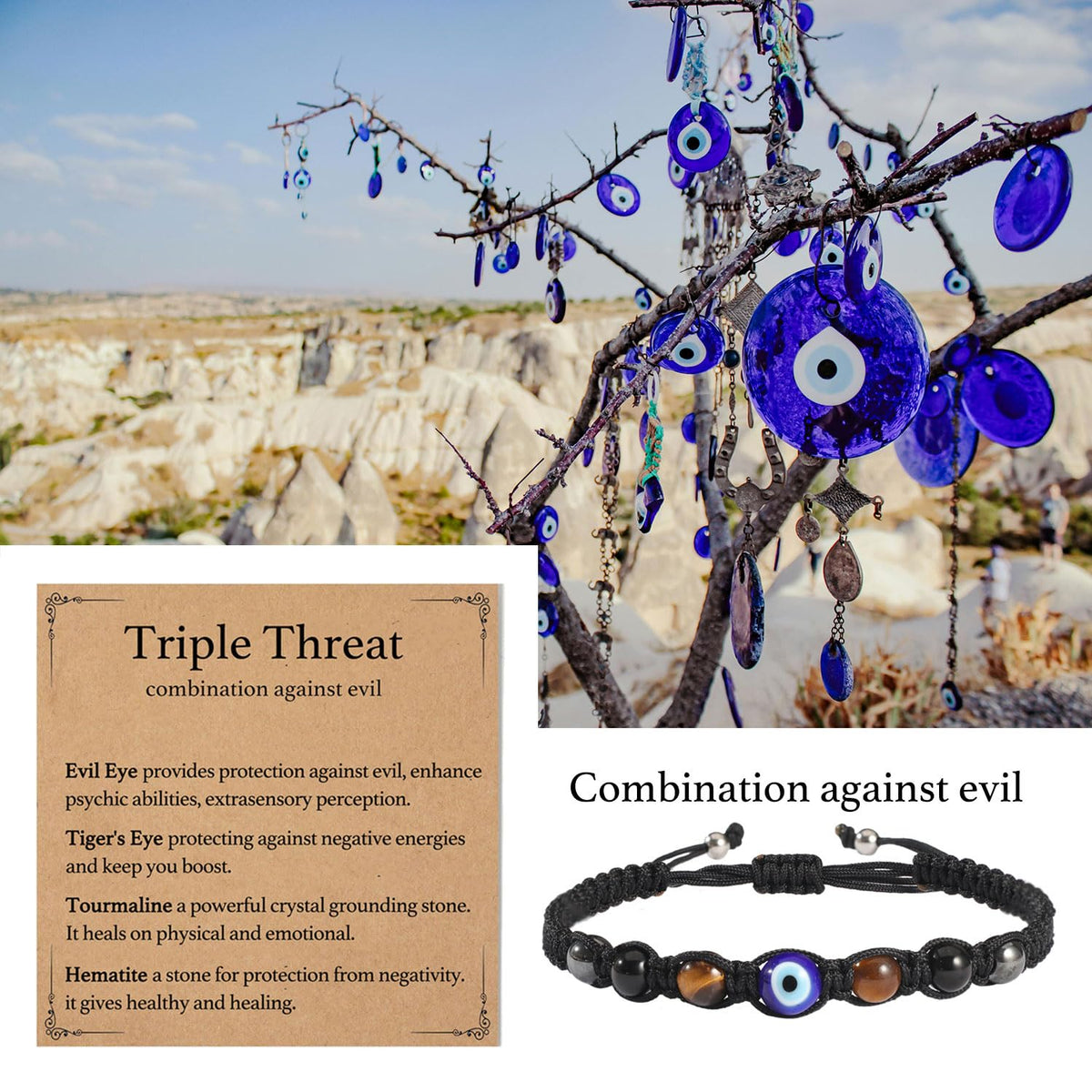 AULSIEY Evil Eye Bracelets for Women, Evil Eye Jewelry Anklet Beaded Bracelet, Triple Empath Protection Bracelet for Women, Chakra Tiger Eye Protection Healing Bracelets-String