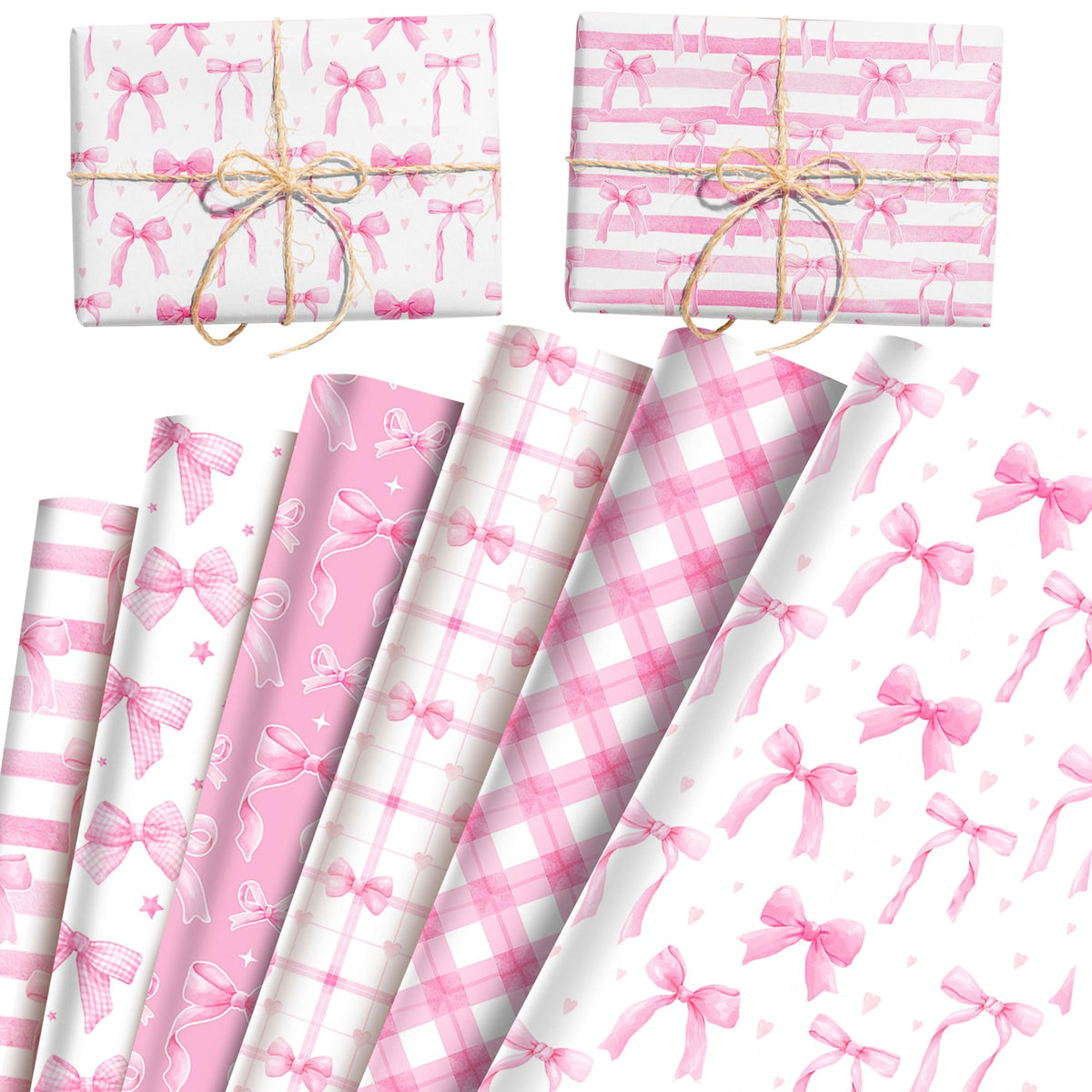 Thirty and Thirsty 12 Sheets Pink Bow Wrapping Paper Coquette Gift Wrap Paper Pink Bows Girly Wrapping DIY Crafts Papers Coquette Birthday Party Favors Supplies