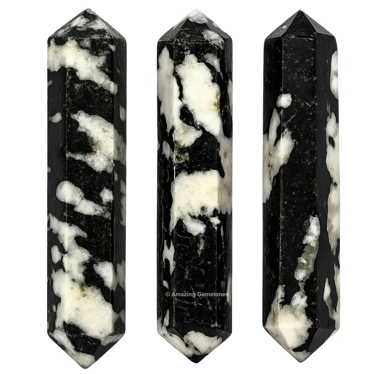 Amazing Gemstone Black and White Tourmaline Crystal Points Bulk Healing Crystals & Stones - Pack of 3 Double Terminated Healing Wand Point Bulk Crystals for Crafts, Crystal Grid, DIY for Beginners