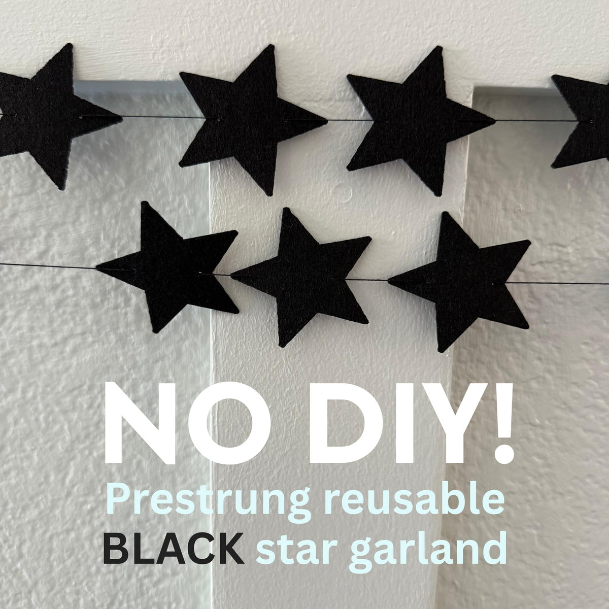 Black Felt Star Garland – 2 Banners (12 Feet Total!) Prestrung New Years Star Banner for New Years Eve Party, Goth Christmas, or Halloween Decor. No DIY! Black Party Decorations