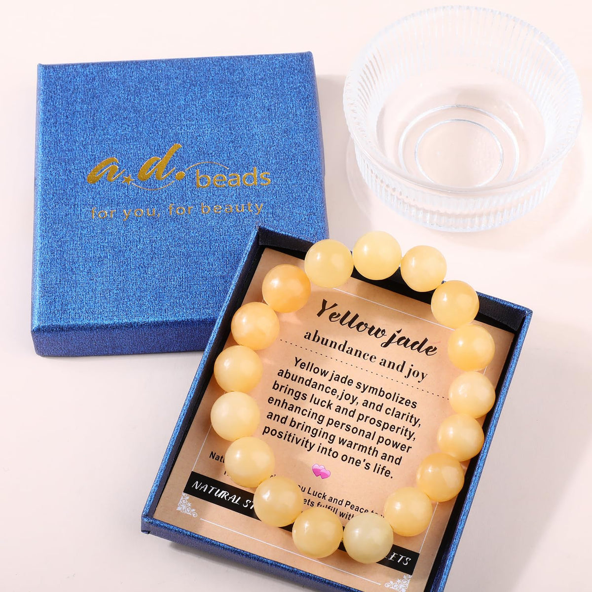 AD Beads Handmade Gemstone Stretch Elastic Bracelet Crystal Healing Reiki Nature's Beauty and Spiritual Essence Unisex (12mm, Yellow Jade (Abundance and Joy))