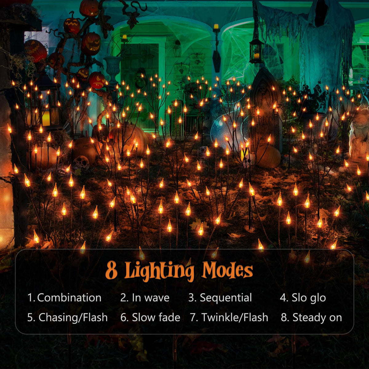 Brizled Halloween Pathway Lights, 7.54ft 3 Pack Candle Flame Orange Lights Outdoor with Timer, Battery Powered Halloween Light Waterproof Spooky Path Light for Path Yard Walkway Garden Thanksgiving