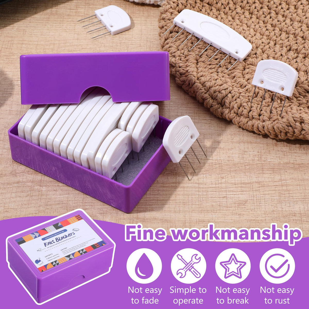 Kifmurase 20PCS Knit Blocking Pins Kit, Knit Blockers Combs for Blocking Knitting Crochet Lace or Needlework Projects, White Knitting Block Pins Kit Tool for Blocking Mats
