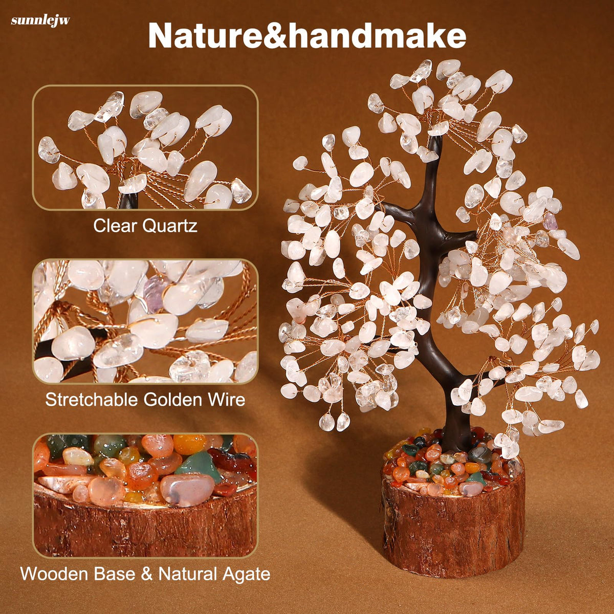 Clear Quartz Crystal Tree of Life for Home, Office, and Desk Decor，Handmade Bonsai for Clearity, Healing Crystals Money Tree，Perfect Concentration Gifts for Mom and Sister Friend