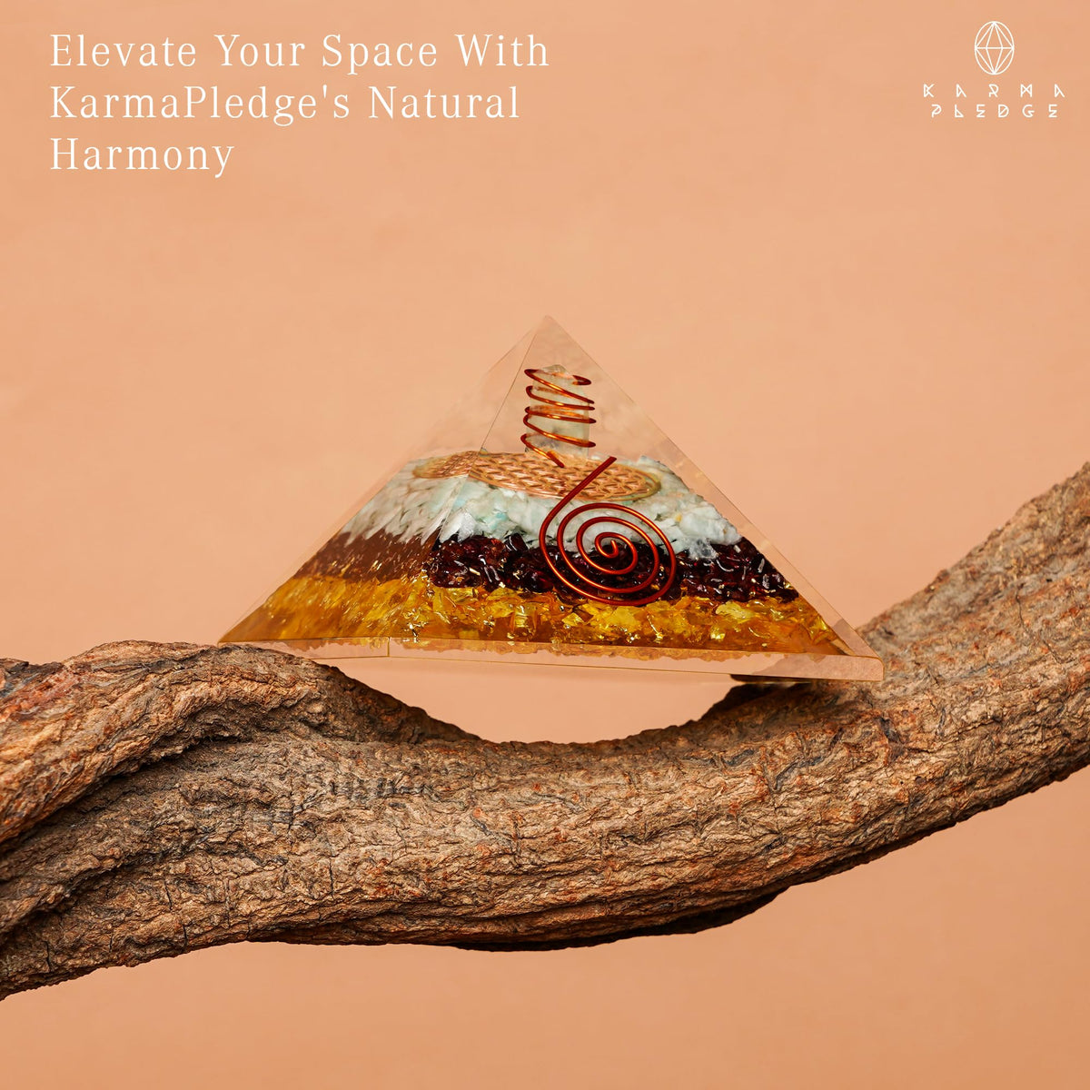 Chakra Healing Crystal Pyramid, Unique Birthday Gifts for Womens, Mom, Love One, Citrine Clear Quartz Orgonite Orgone Pyramid for Meditation, Balance, Positive Energy, Success, Office Desk Decor