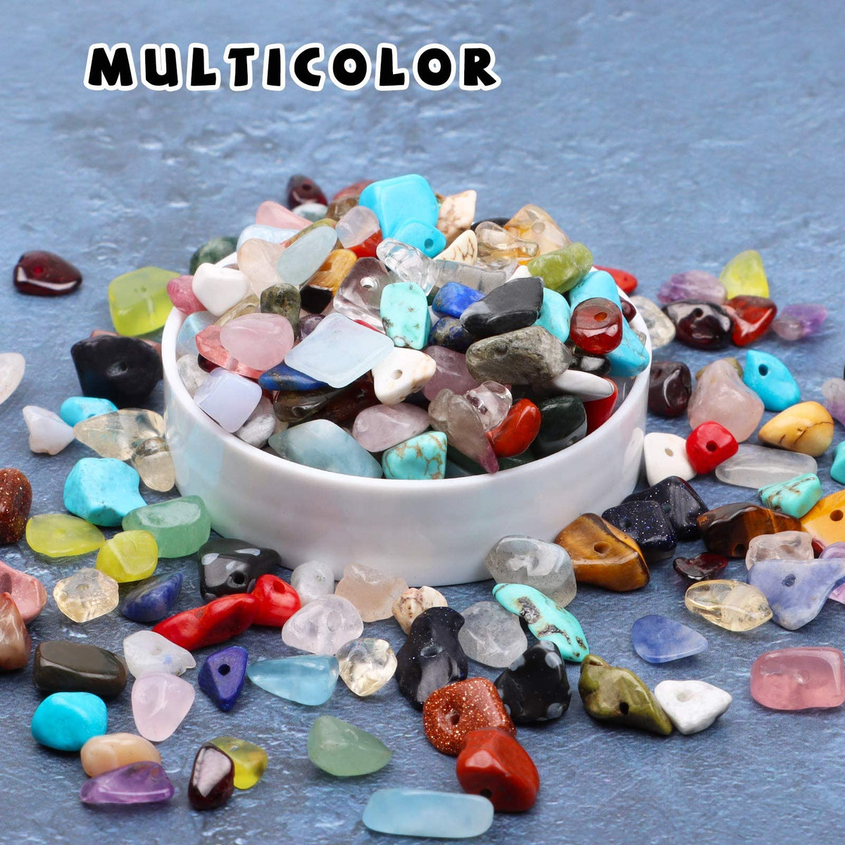 500 pcs Natural Chip Stone Beads Multicolor 5 mm to 8 mm Irregular Gemstone Healing Crystal Loose Rocks Bead Hole Drilled DIY for Bracelet Necklace Earrings Jewelry Making Craft