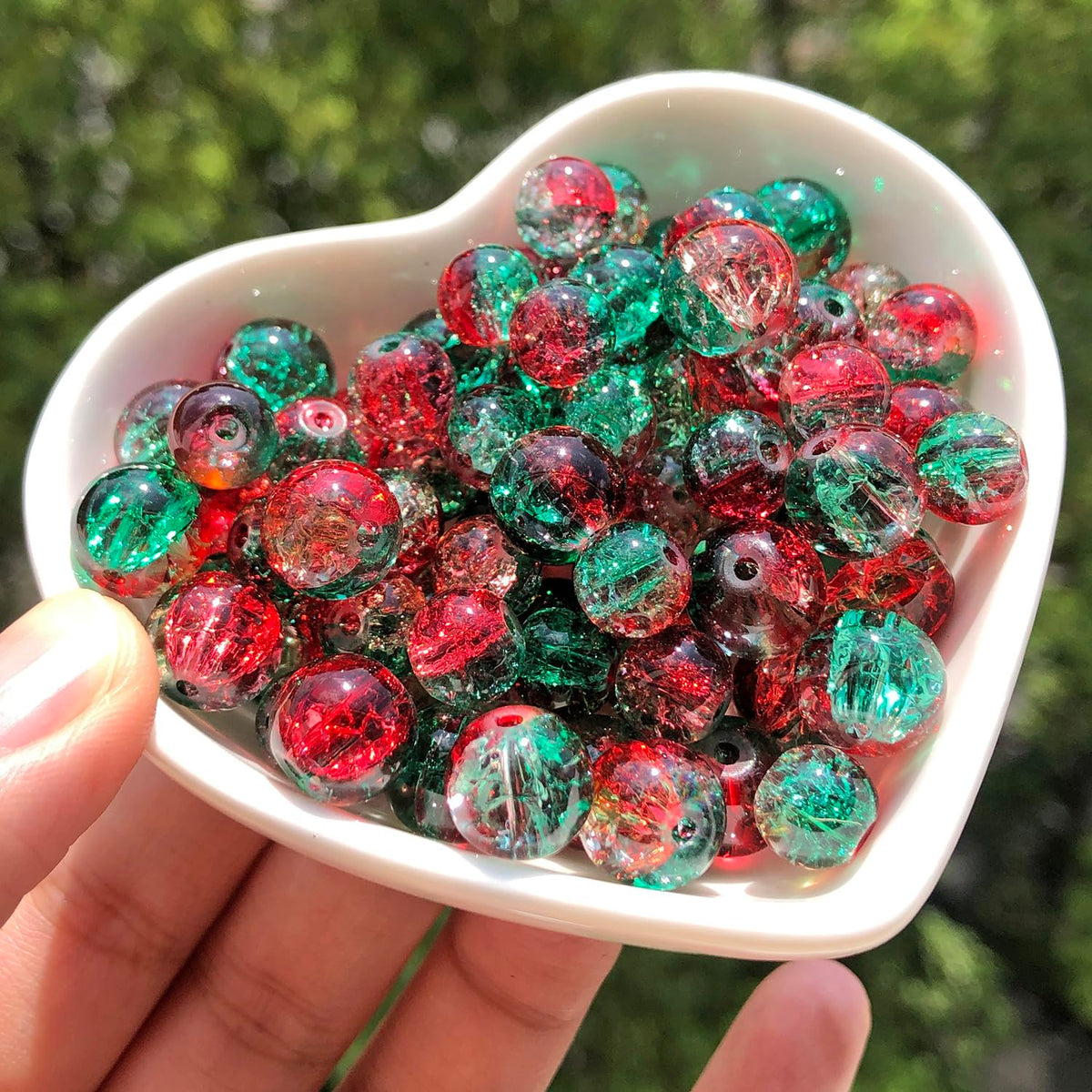NITOPUPU 100Pcs 10mm Christmas Beads Made of Glass, Round Loose Gemstone Stone Beads for Jewerly Making with Crystal Stretch Cord
