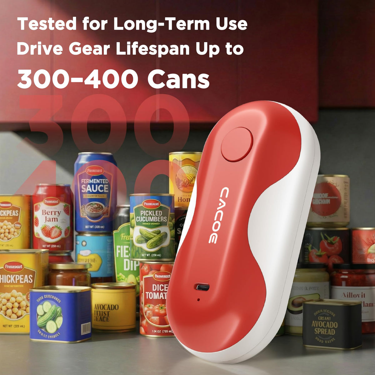 CACOE Automatic Smart Electric Can Opener with Auto Stop & USB-C Charging - Cordless Can Opener for Elderly and Arthritic Users for Seniors & Arthritis, Effortless One-Touch Open (red)