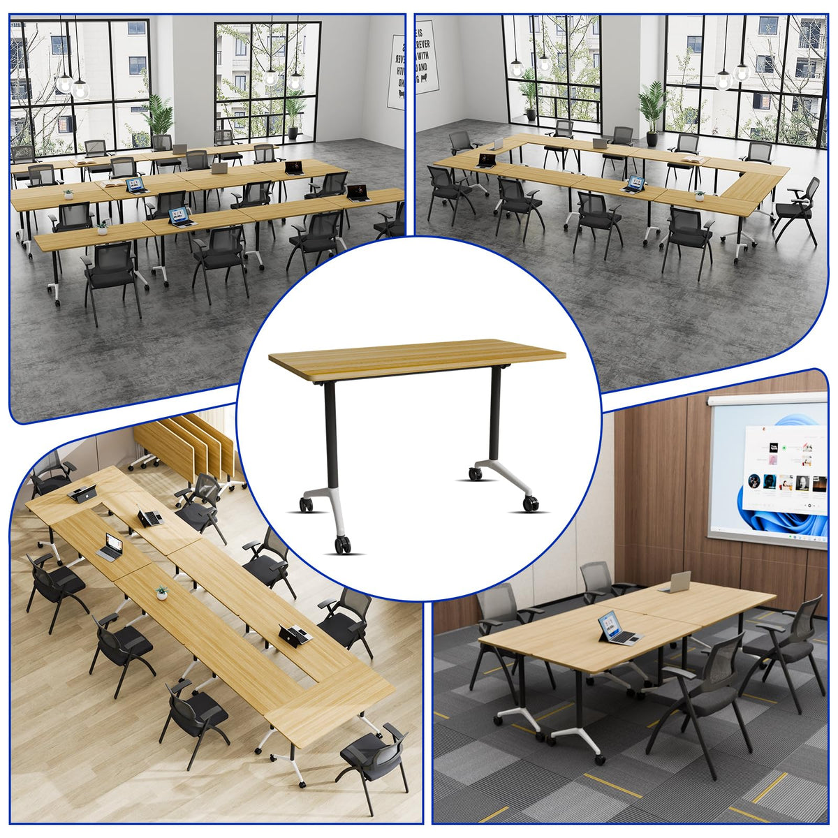 rzoizwko 2Packs Folding Conference Tables on Wheels,55.1 in Mobile Flip Top Meeting Room Table for Office & Training Rooms,Foldable Conference Room Tables Modular Rolling Desk Heavy-Duty Metal Frame