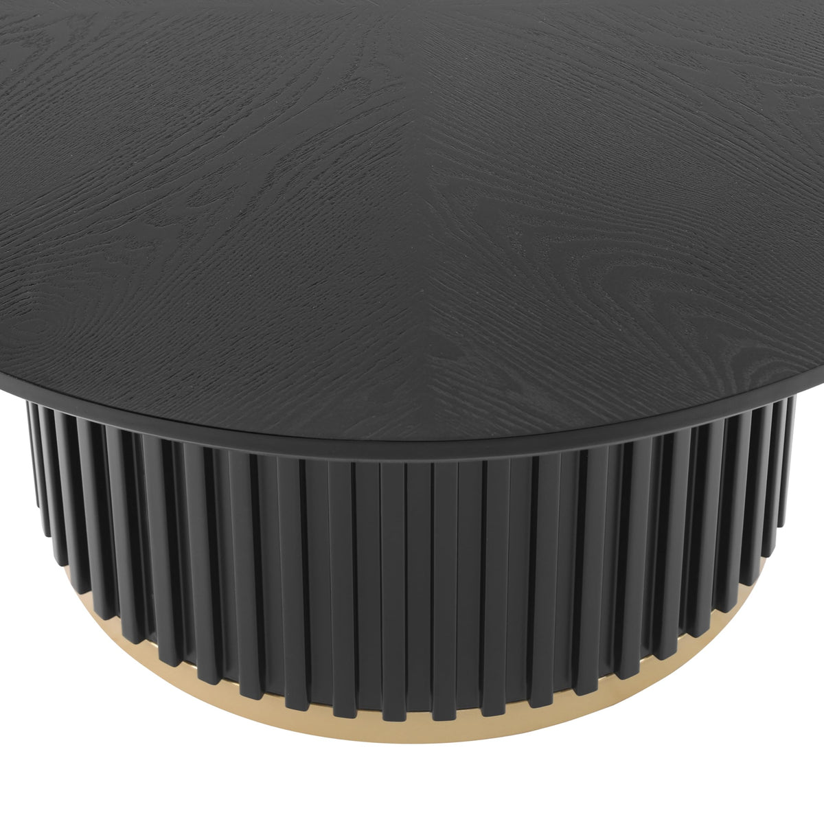 Christopher Knight Home Modern Round Coffee Table 33.46" Fluted Pedestal Base Sculptural Accent Table with Ash Veneer Top and Gold Metal Detail for Living Room Lounge and Minimalist Interiors, Black