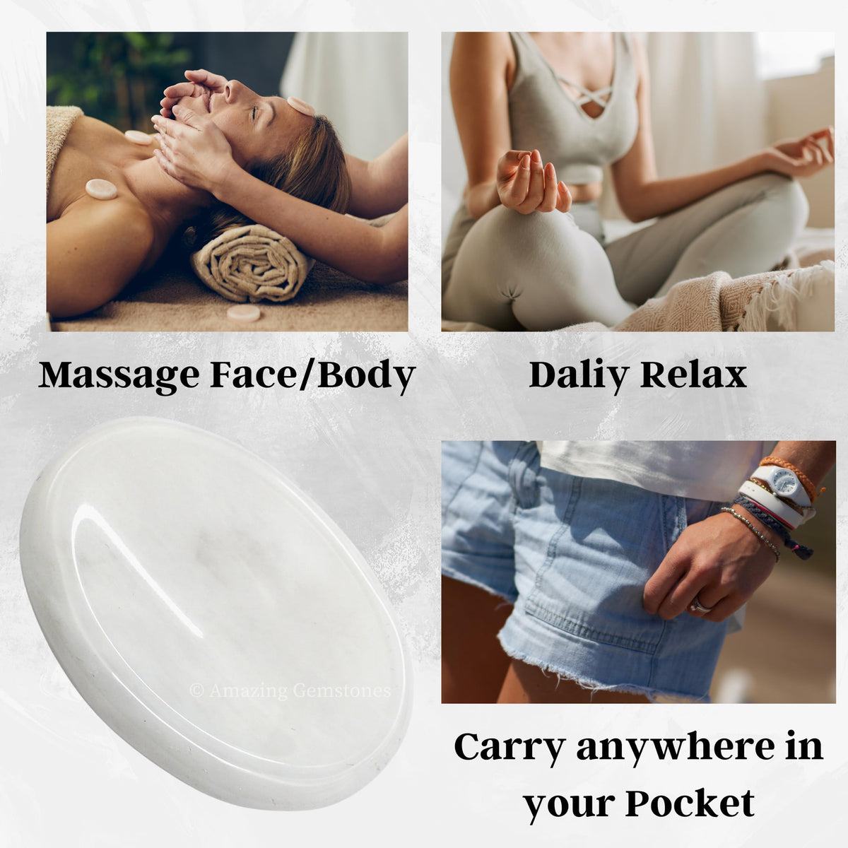 Amazing Gemstone Snow Quartz Worry Stone Crystals and Healing Stones - Worry Stones for Stress Relief Gifts - Piedra Crystal Fidget for Meditation - Unique Stocking Stuffers and Birthday Gifts