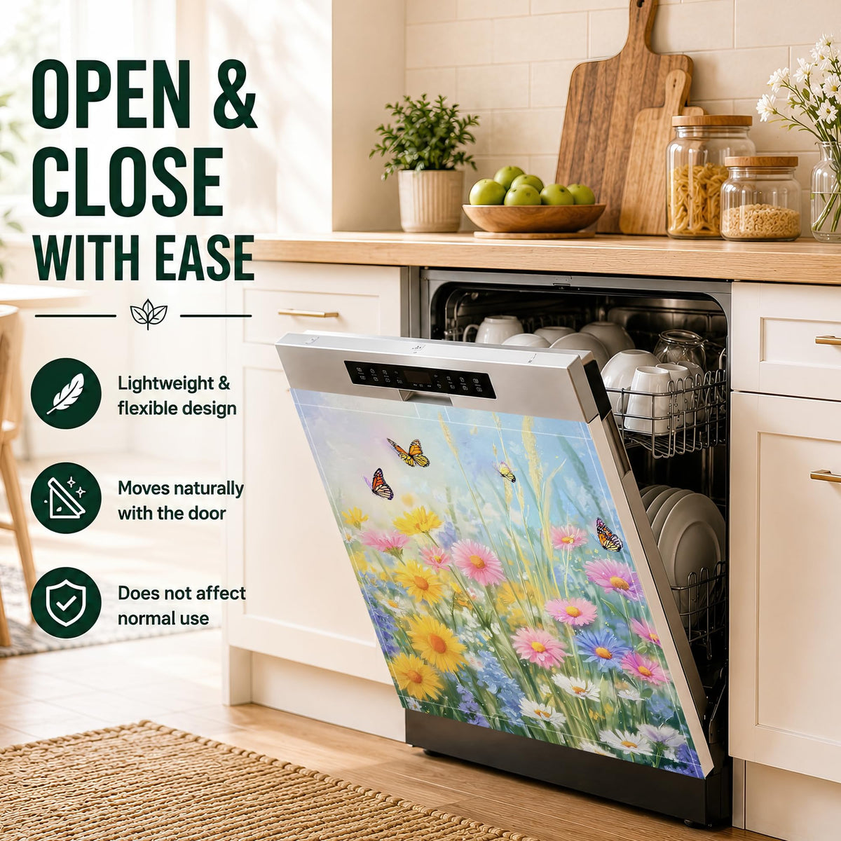 Butterfly Flowers Dishwasher Magnet Cover,Waterproof Appliance Door Cover for Holiday Kitchen Decor,Housewarming Gifts, Refrigerator Magnet Decal Panels 23"x26"