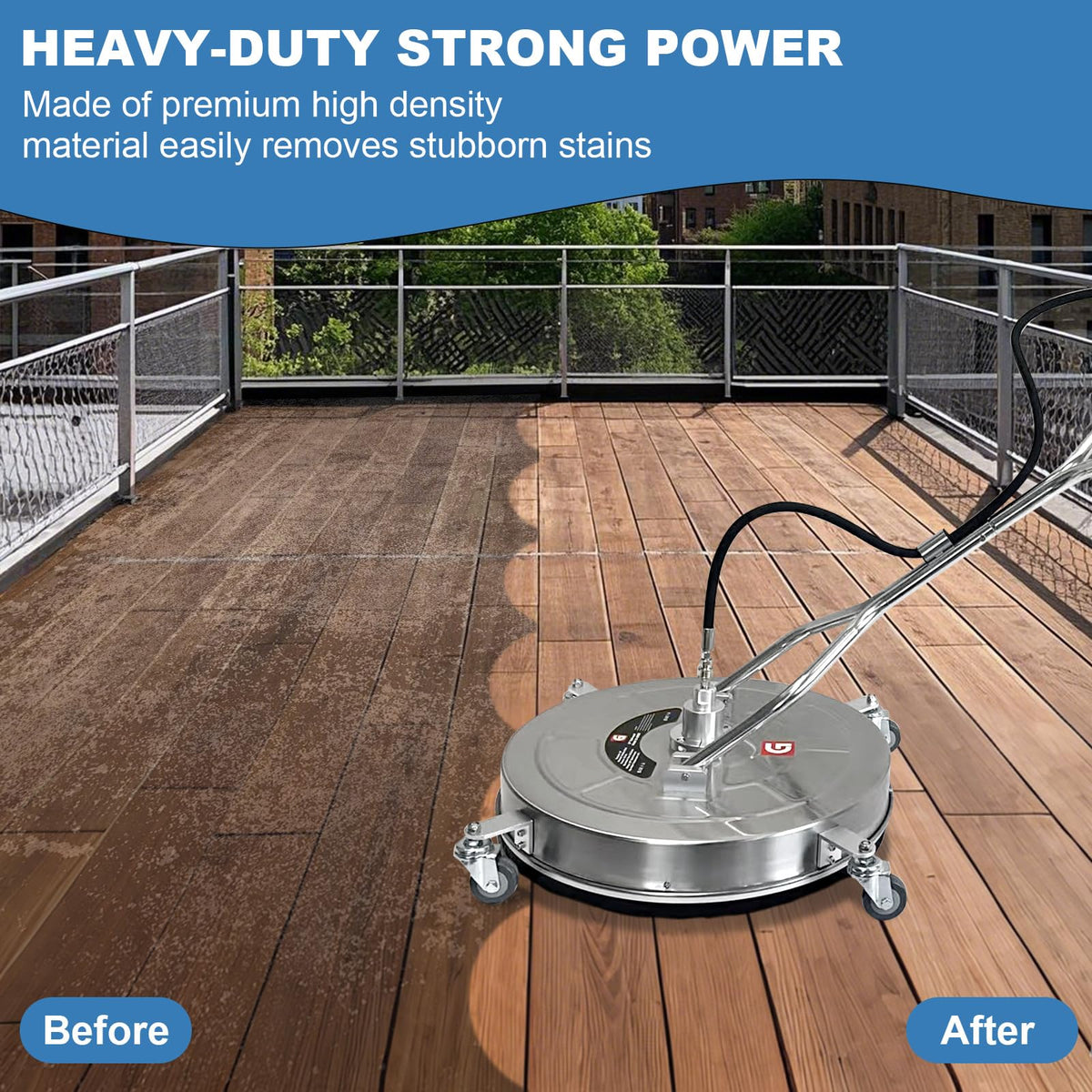 20" Pressure Washer Surface Cleaner with 4 Wheels - Stainless Steel Dual Handle Surface Cleaner 4600 Max PSI, 3/8" Connector & 1/4" Adapter Power Washer Floor Attachment,for Floor Driveway, Patio