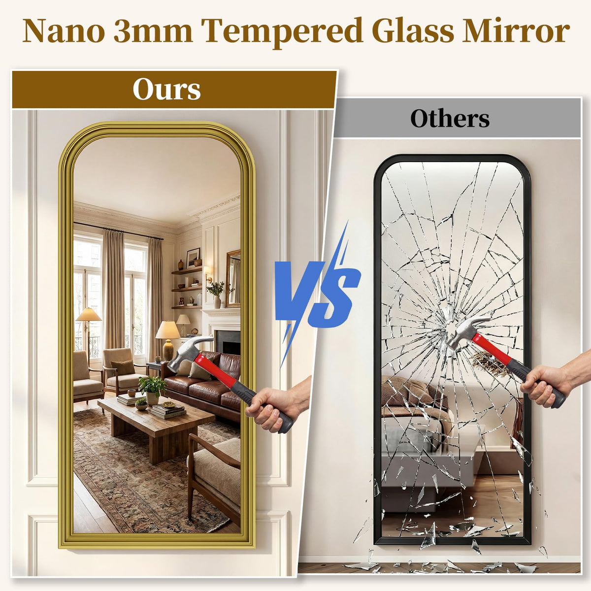 FlyEcho Full Length Mirror with Stand, 71"x32" Full Body Mirror, Floor Length Mirrors Wall Mounted with Rounded Top, Large Standing Mirrors, PU Frame, for Bedroom Living Room Cloakroom, Antique Gold