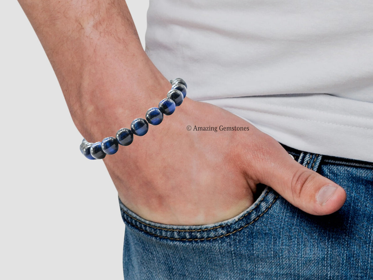 Amazing Gemstone Crystal Bracelet for Women Men's Gifts - Protection Healing Crystal Bracelet - 8mm Gemstone Beaded Stretchable Bracelet Pulseras Para Hombres Mujer Stocking Stuffers Mothers Day Gift (Blue Cat's Eye)