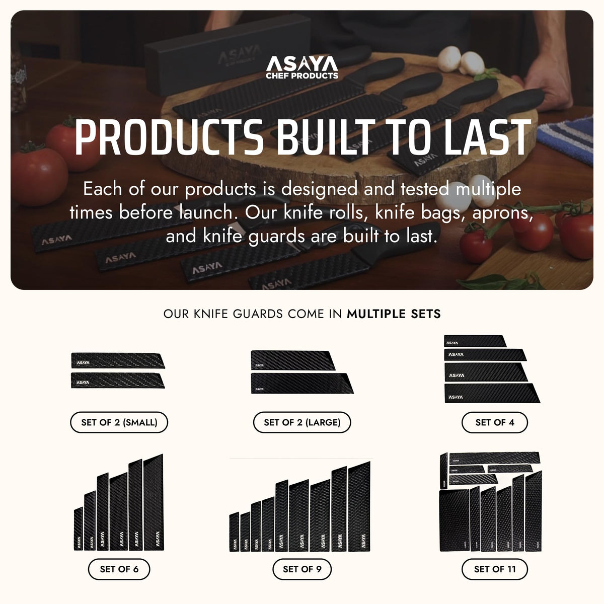Asaya Professional Chef Knife Edge Guards – 11 Piece Knives Universal Covers - Extra Strength ABS Plastic and Food Safe Kitchen Knife Sheath Covers – Knives Not Included