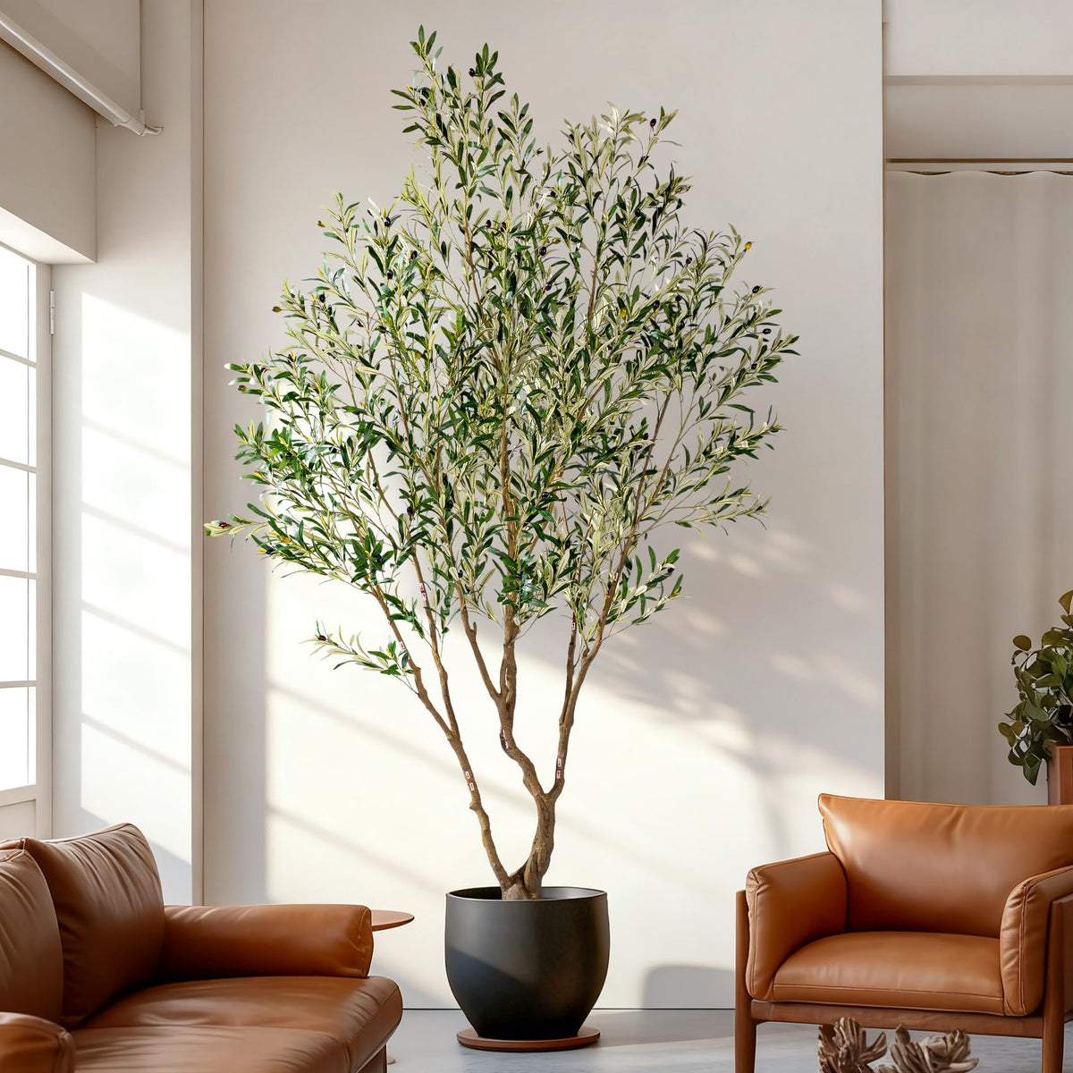 7ft Faux Olive Tree with Pot & Moss Artificial Olive Plant Fake Olive Tree for Home Decor, Large Indoor Artificial Trees Faux Plants Indoor Durable Artificial Trees for Living Room/Office