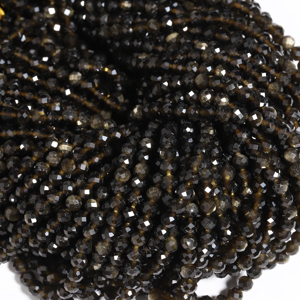 Song Xi 180pcs 2mm Natural Gold Obsidian Gemstone Beads Faceted Round Loose Stone Beads for Jewelry Making (1 Strand)
