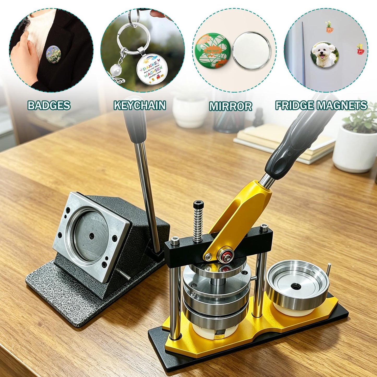 SENBORYSUN Magnet Maker Machine Kit, 2.95" DIY Photo Fridge Button Press & 75mm Button Paper Cutter with 100pcs Consumables, Round Metal Punch Set for Pin Badge & Magnets, Sticker Making Supplies