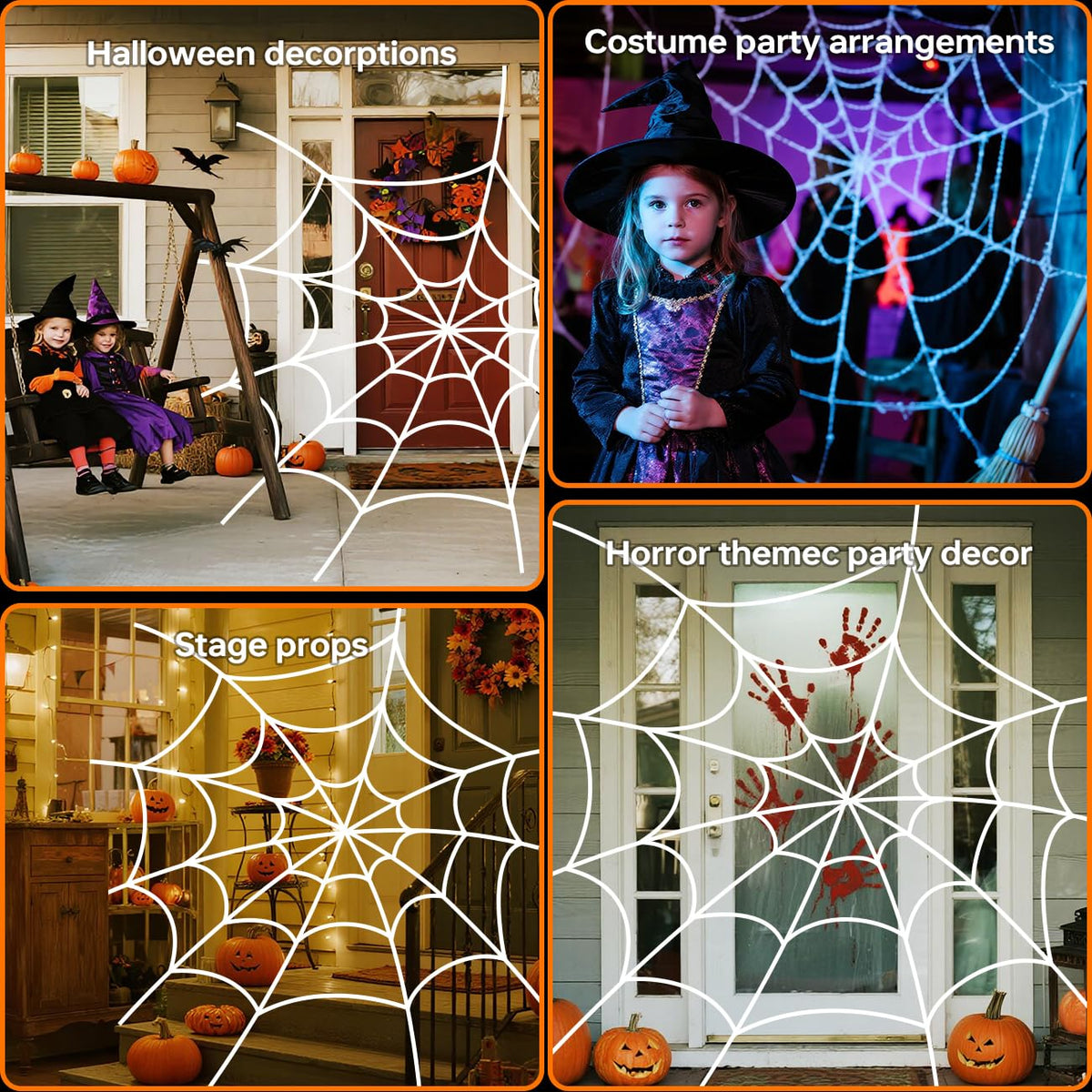 FathiSooc Spider Webs Halloween Decorations Outdoor, 16.5ft 12 Coils White Fake Spider Web, Scary Haunted House Outdoor Wall Decor for Halloween Party Hanging Decorations (16.5ft 12 Coils-White)