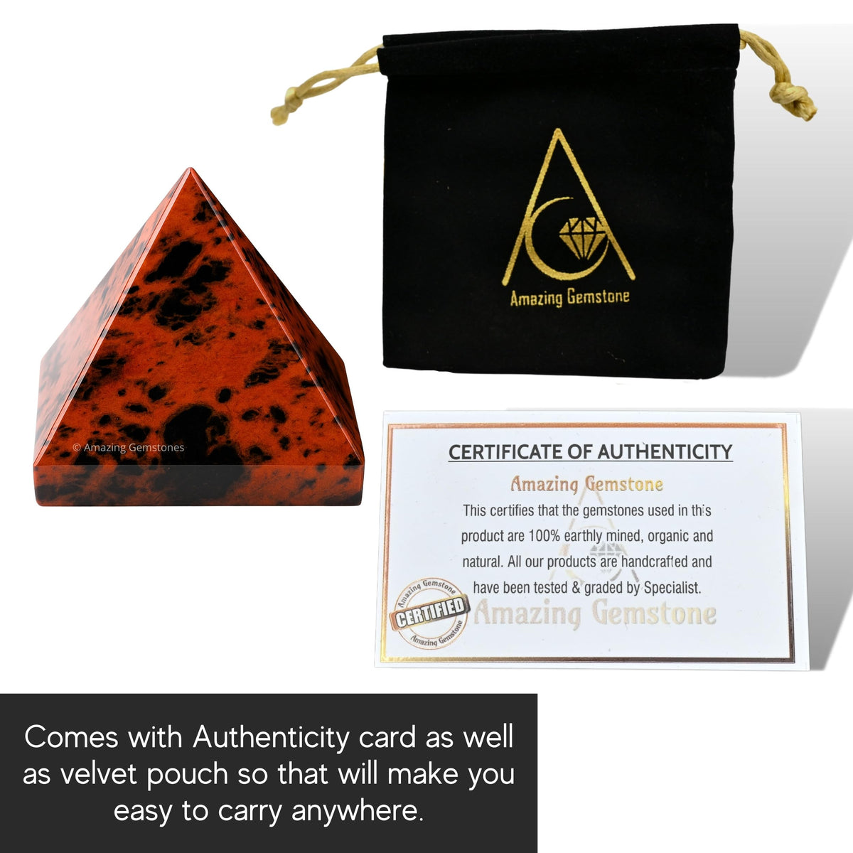 Amazing Gemstone Mahogany Obsidian Pyramid Crystal Healing Stones - 1" Great Pyramid Figurine of Natural Stone Pyramid for Meditation, Reiki, Chakra Balancing and Crystal Pyramids Grid