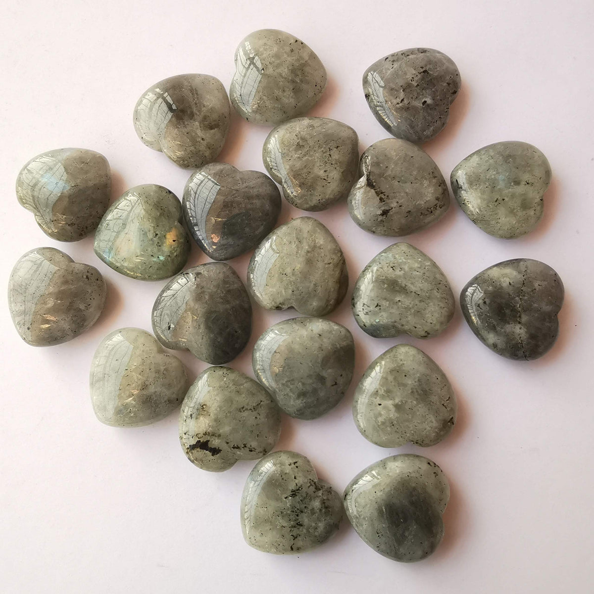 Loveliome 4 Pcs Natural Labradorite Love Heart Palm Stone Reiki Balancing Worry Stone(1 Inch)