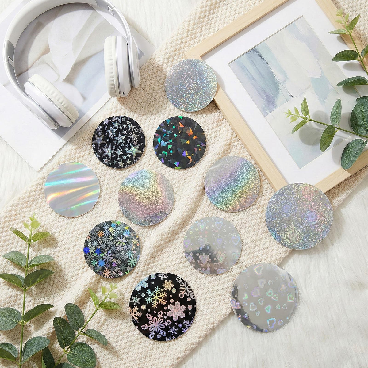Quuztao 390PCS Button Making Supplies for Badge(2.76 in), 13 Styles of Holographic Glitter Film for 2.25 in Pin Maker Supplies