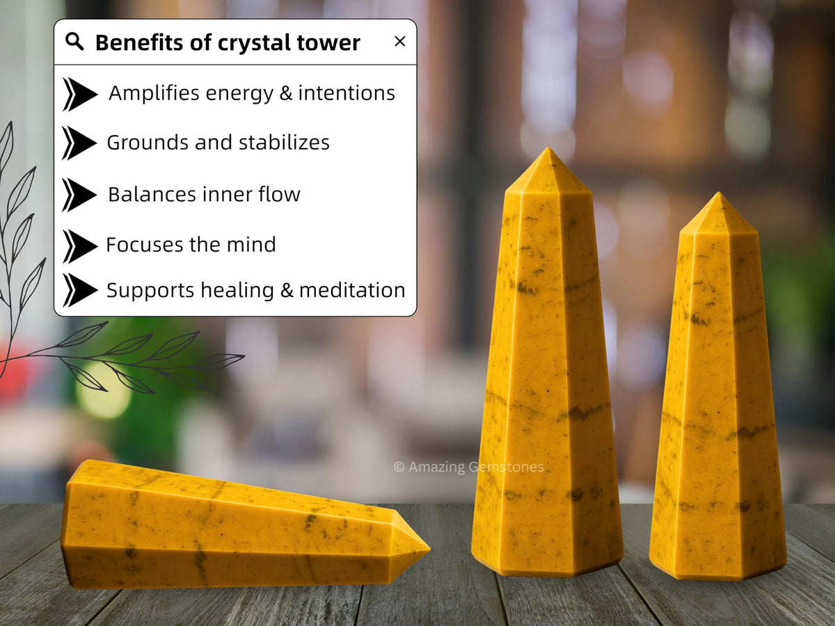 Amazing Gemstone Yellow Jasper Crystal Towers - Natural Healing Crystal Point Obelisk for Reiki Healing and Crystal Grid (3" to 4" INCH)