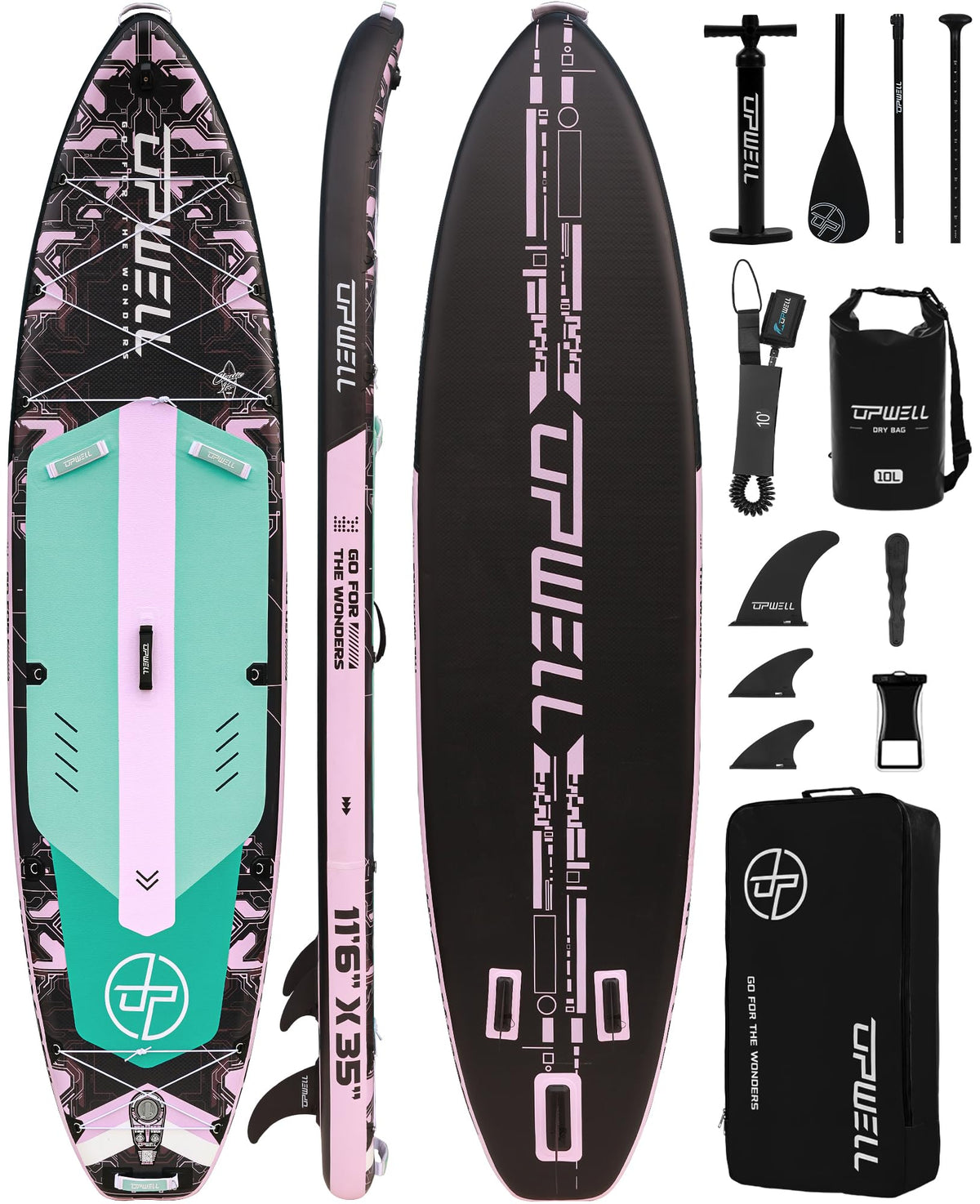 UPWELL 11'6"×35" Extra Wide Inflatable Paddle Board, Stand Up Paddle Board, Sup Paddle Boards for Adults, Mech Pink