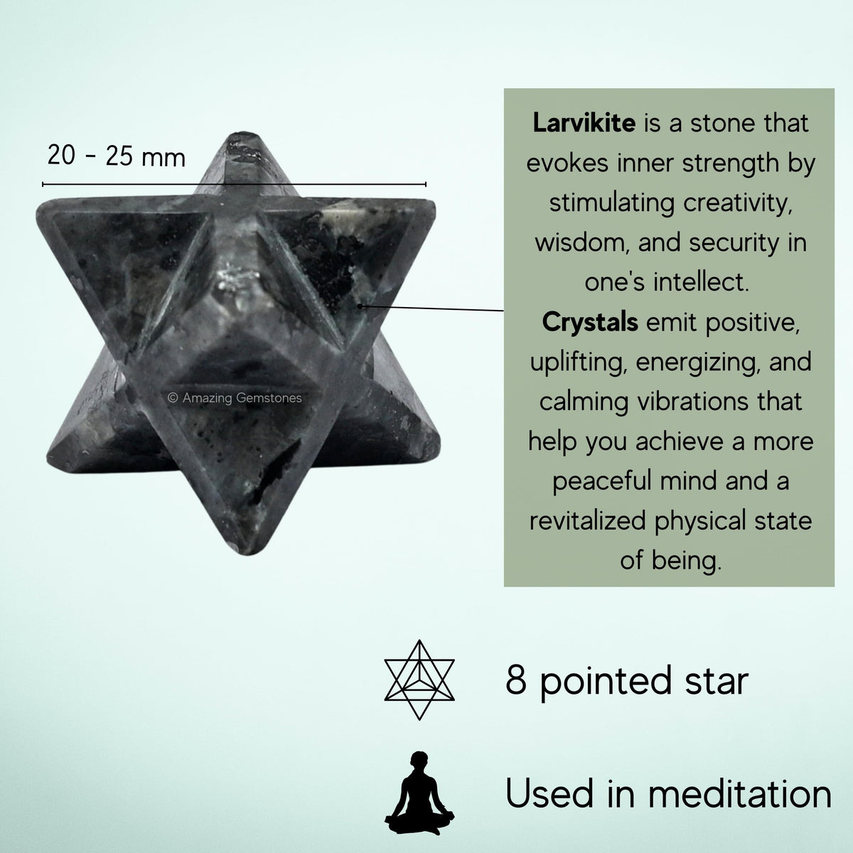 Amazing Gemstone Larvikite Merkaba Crystal - 1 Inches Metaphysical Merkaba Star for Meditation - Energetic Tetrahedron Crystal and Healing Stones for Spiritual Growth and Healing (20-25mm)