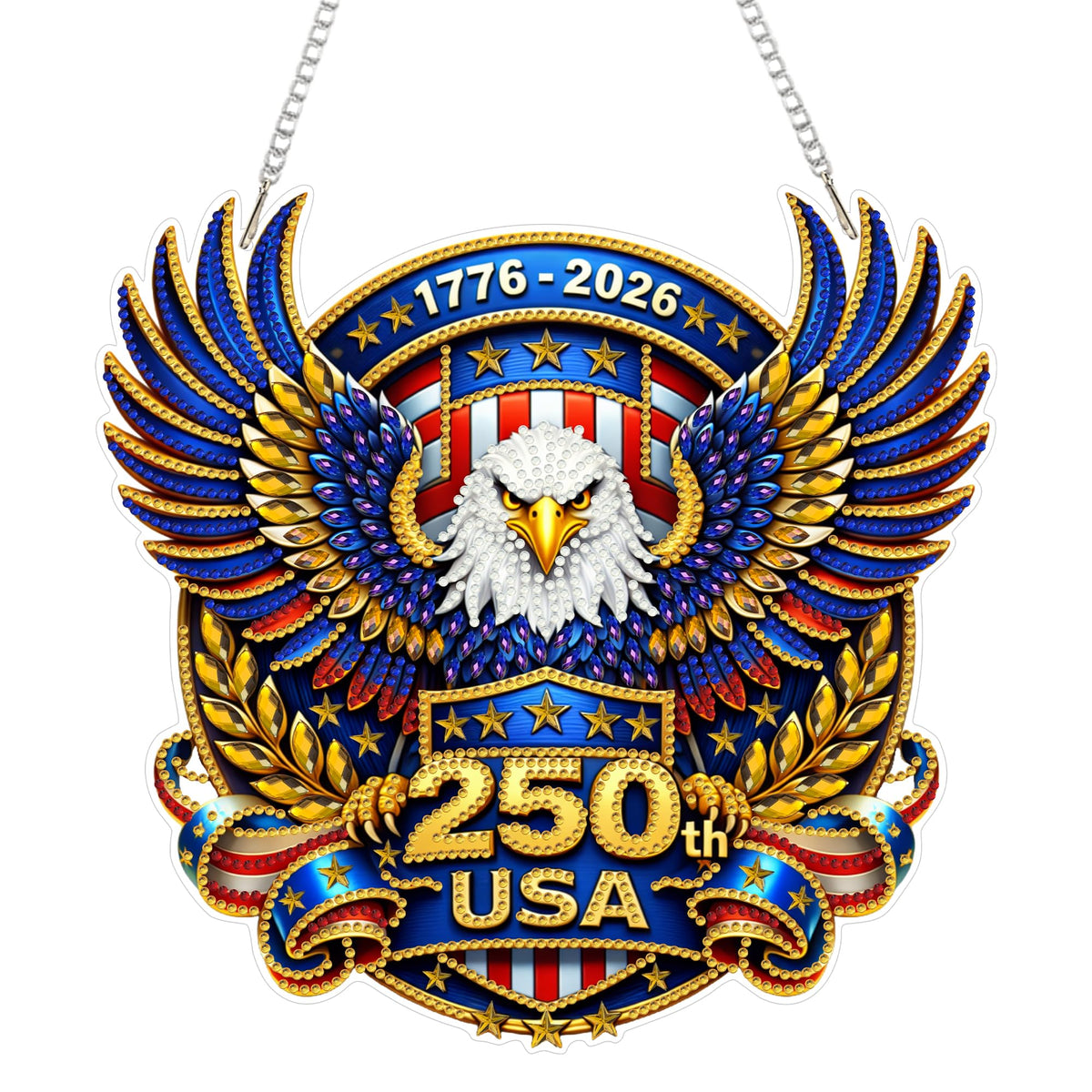Eiflow USA 250th Anniversary Diamond Art Hanging Kit for Adults Eagle, DIY Patriotic Diamonds Painting Door Hanger Board Kit, Acrylic Diamond Art Painting Pendant Ornament 4th of July