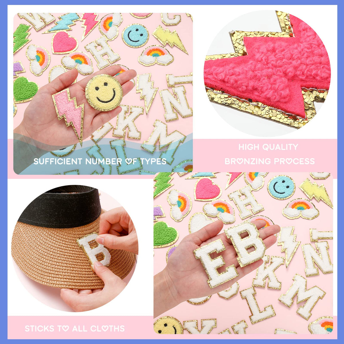 Geosar 54 Pcs 2.17 Inch Self Adhesive Chenille Letters Patches Pink Iron on Patches Preppy Embroidered Stickers for Clothing Backpack Bag Back to School Gifts(2.17 Inch,White Letter)