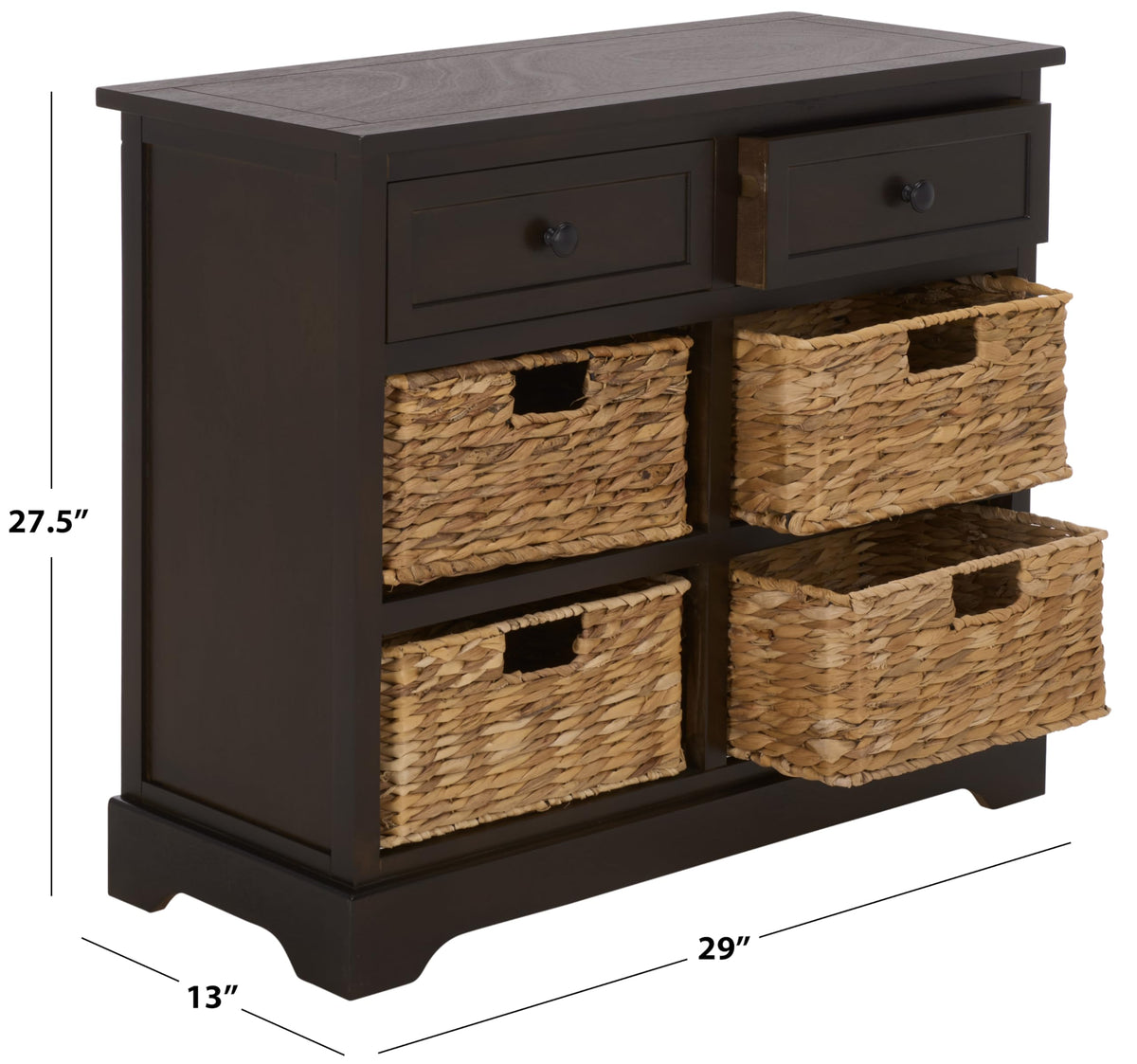 SAFAVIEH Furniture - Herman 2-Drawer Storage Unit - Dark Chocolate - Solid Wood - Classic Storage Design - Ideal for Living Room, Entryway, 29" W x 13" D x 27.5" H - Fully Assembled (AMH5702H)