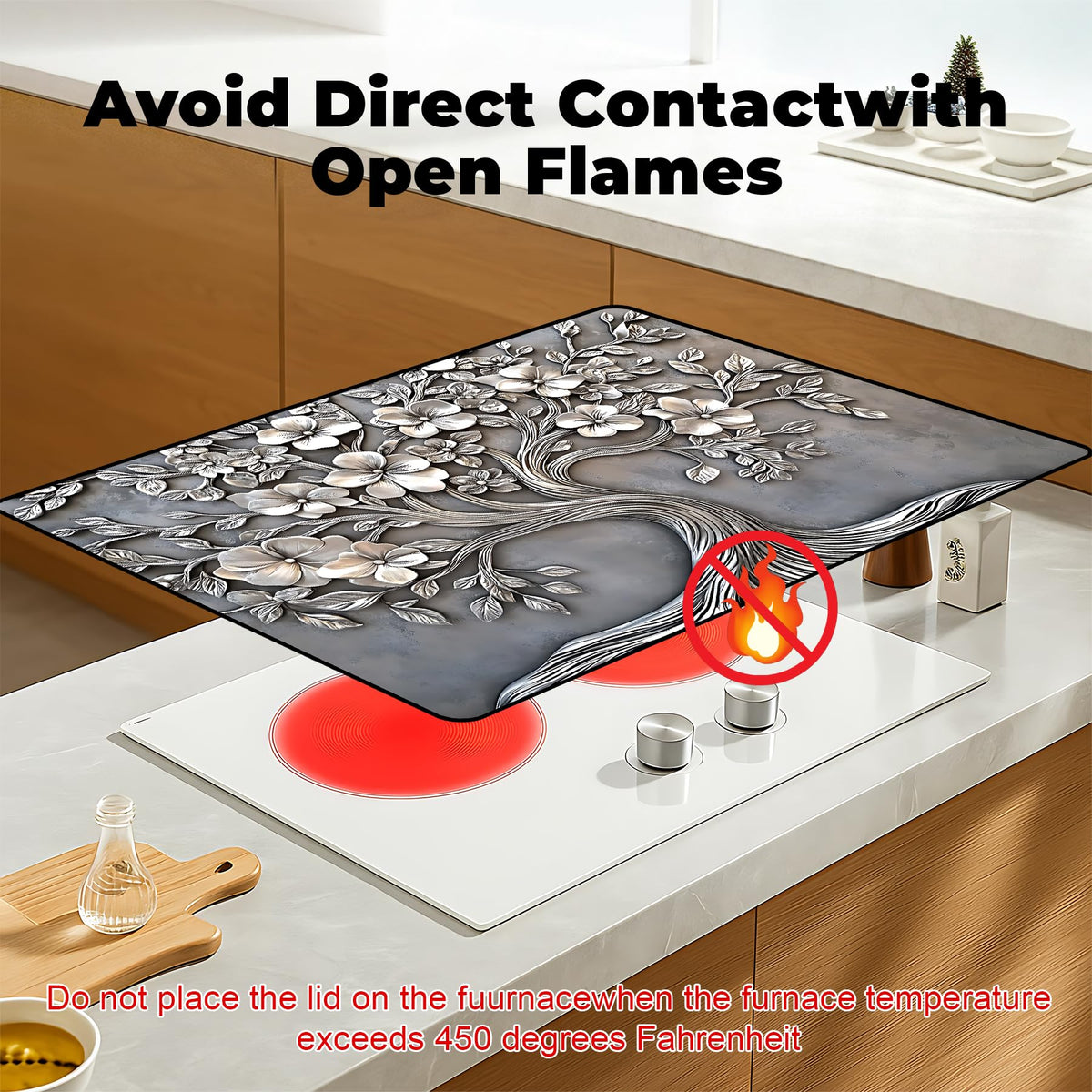 BSFHH Heat-Resistant Glass Stove Top Cover with Anti-Slip Rubber Coating – Electric Stove Protector, Scratch-Resistant, Expands Counter Space, Stylish Kitchen Decor (Tree)