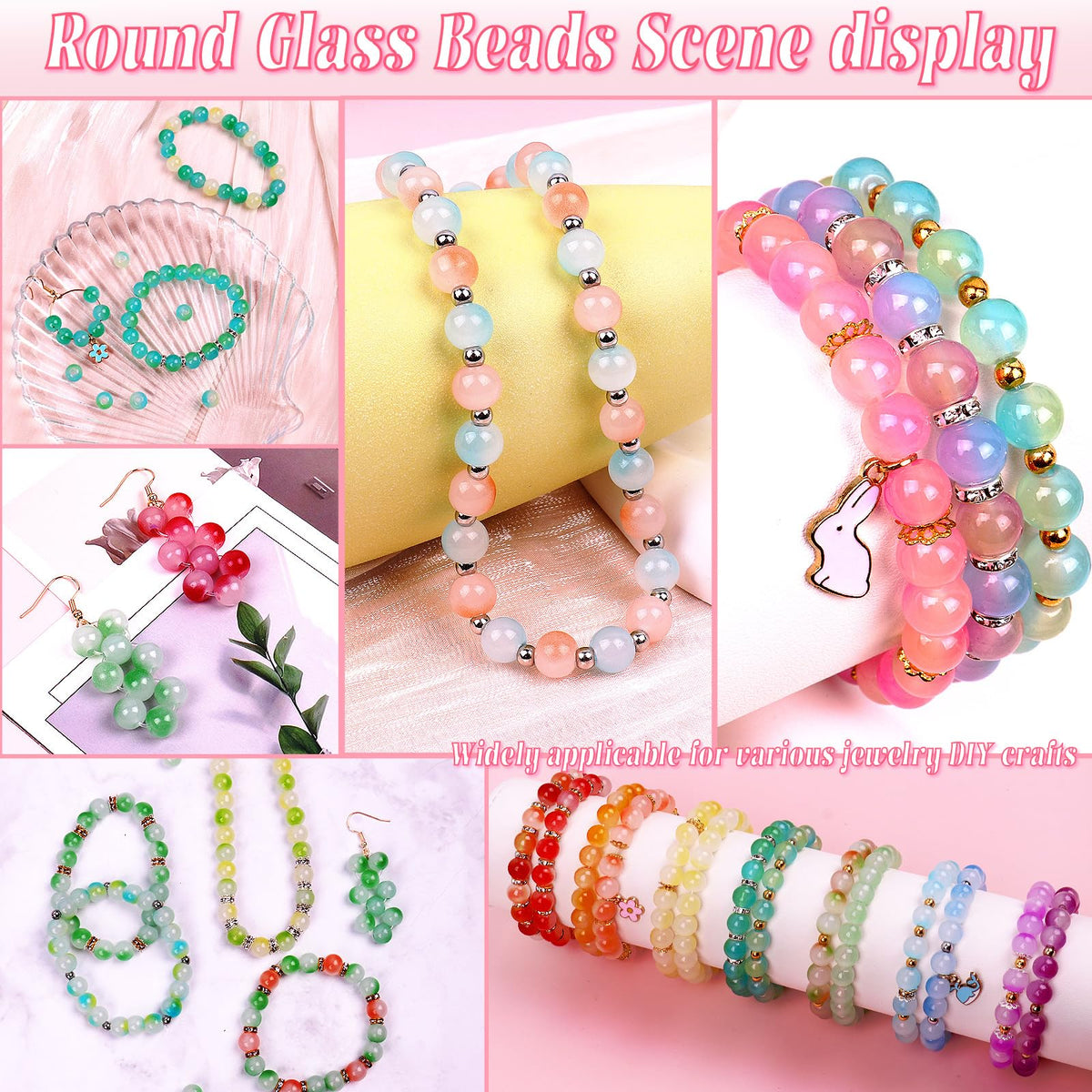 1711pcs 8mm Glass Beads for Jewelry Making - 48 Colors Glass Crystal Beads for Bracelets, Round Glass Beads Friendship Bracelet Making Kit Beads DIY Crafts for Adults