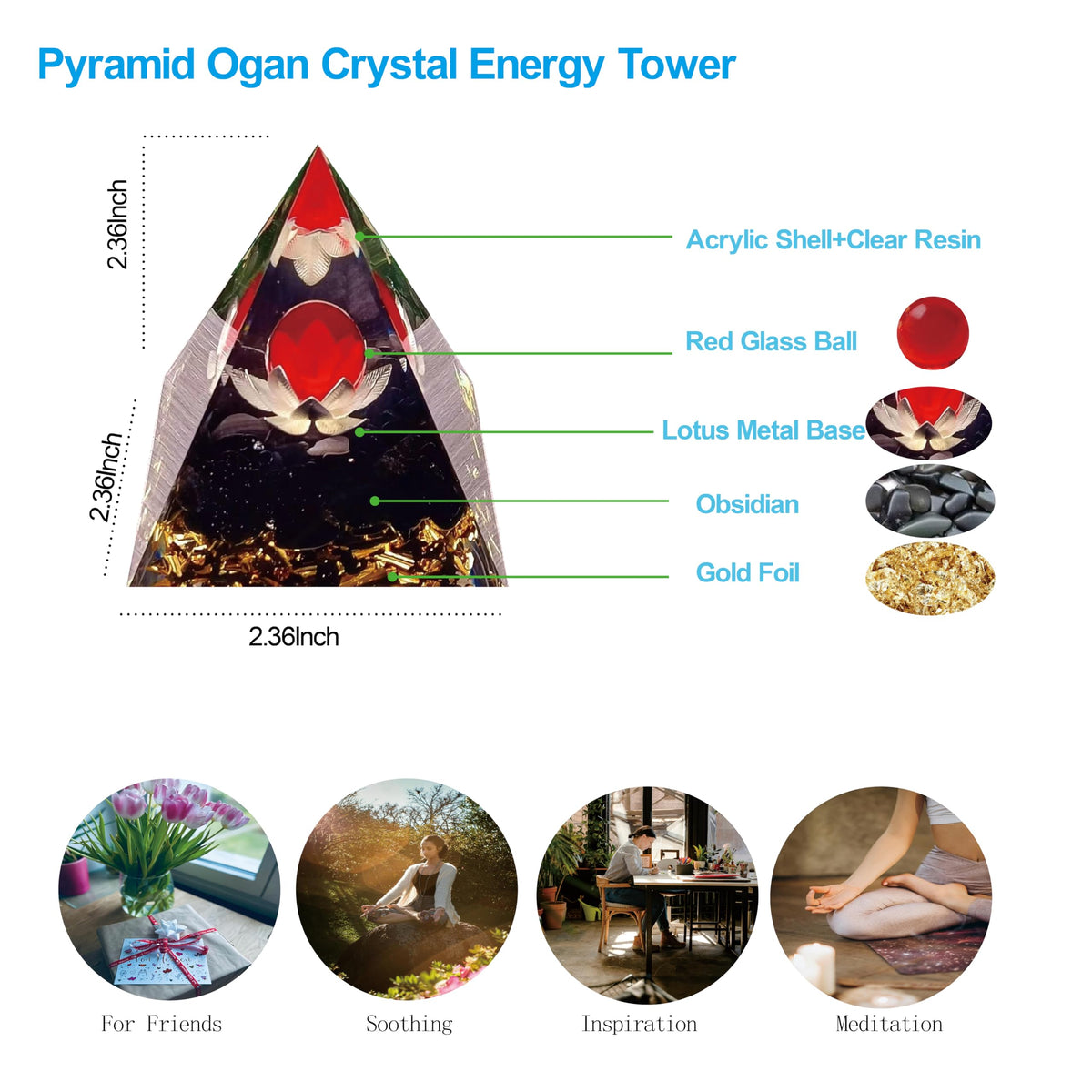 ycyingcheng Moonstone Crystal Orgone Pyramid Ogan Crystal Energy Tower, Nature Reiki Chakra Crushed Stone Jewelry, Crystal Pyramid for Home Decor (Crystal Pyramid-28)